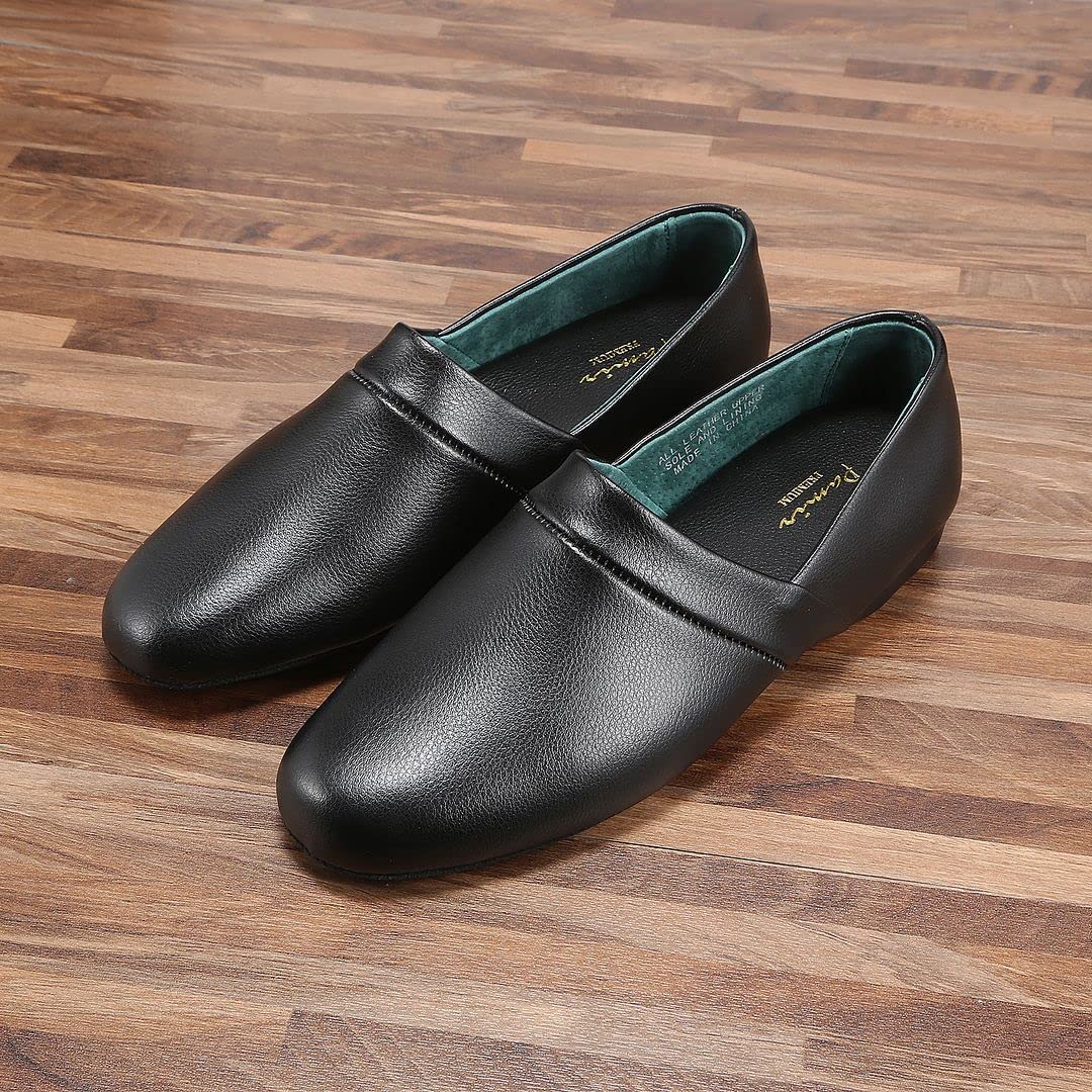 PAMIR Men's Opera Genuine Leather House Slippers | Full back slippers, 100% breathable leather, silent suede outsole, memory foam, hand turned, great gift for him