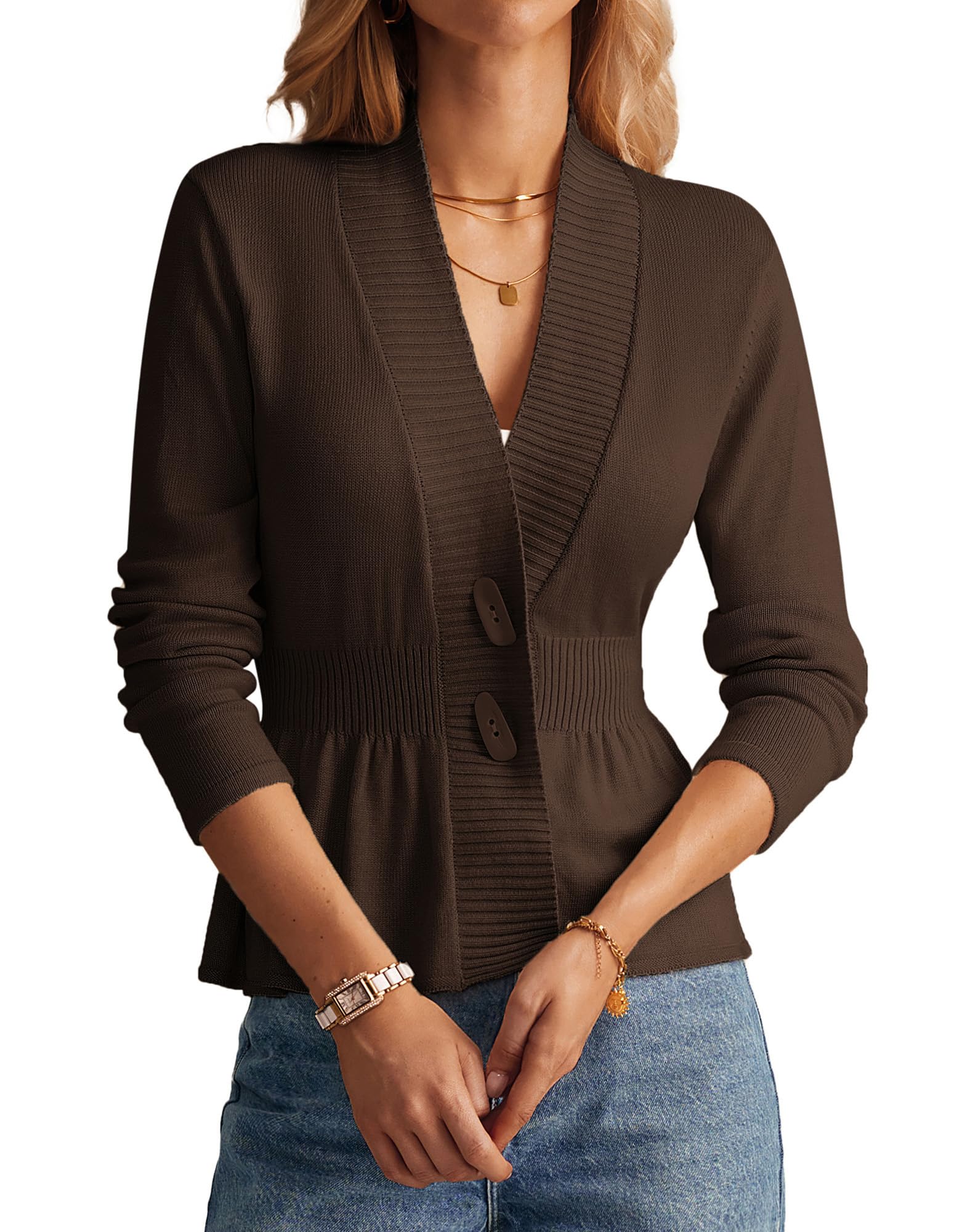 GRACE KARIN Women Cardigan Sweaters 2025 Fall,Long Sleeve Cropped Sweater Coat Trendy,Button Front Peplum Tops Lightweight