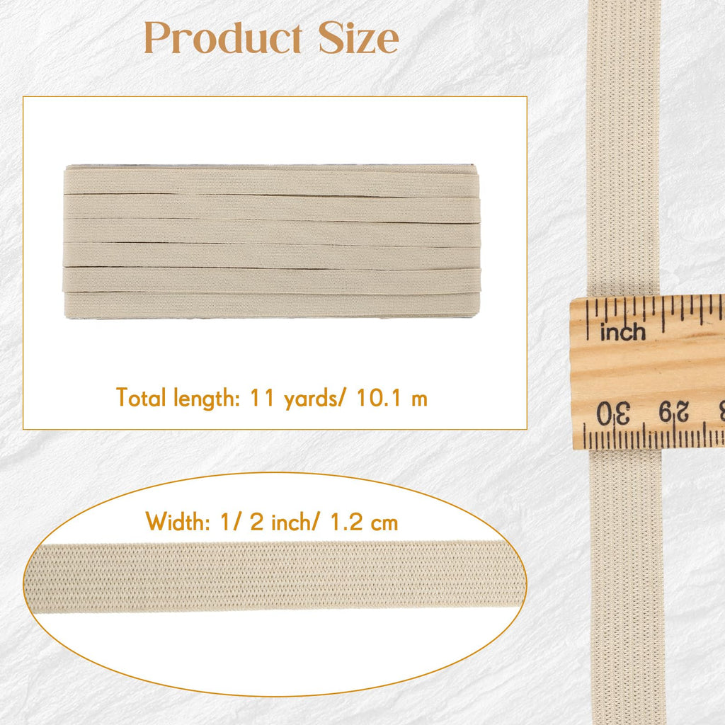 Shappy Elastic for Sewing Knit Elastic Band 1/2 Inch x 11 Yards (Beige)