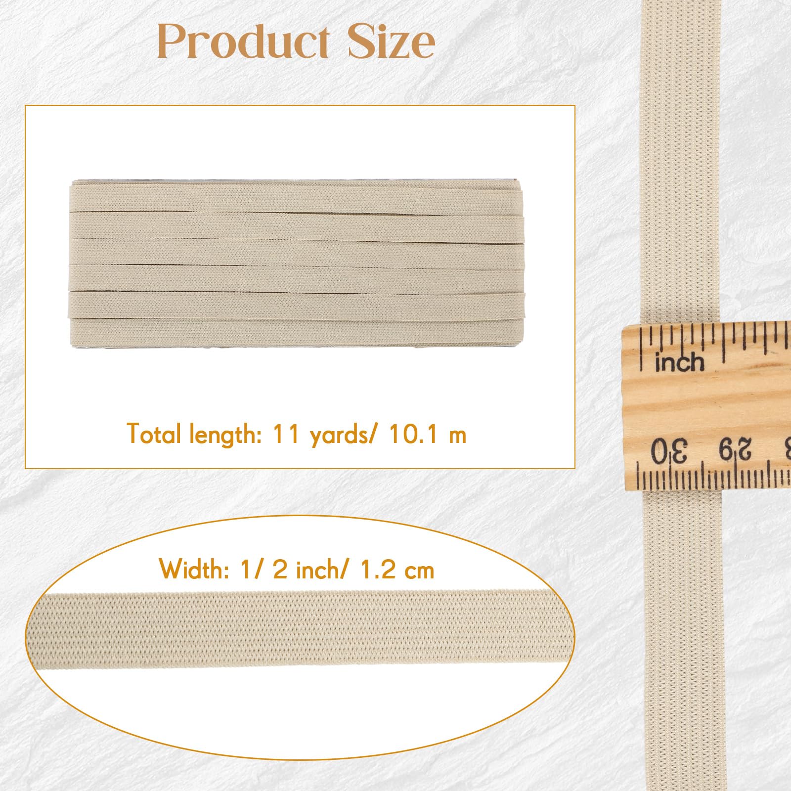 Shappy Elastic for Sewing Knit Elastic Band 1/2 Inch x 11 Yards (Beige)