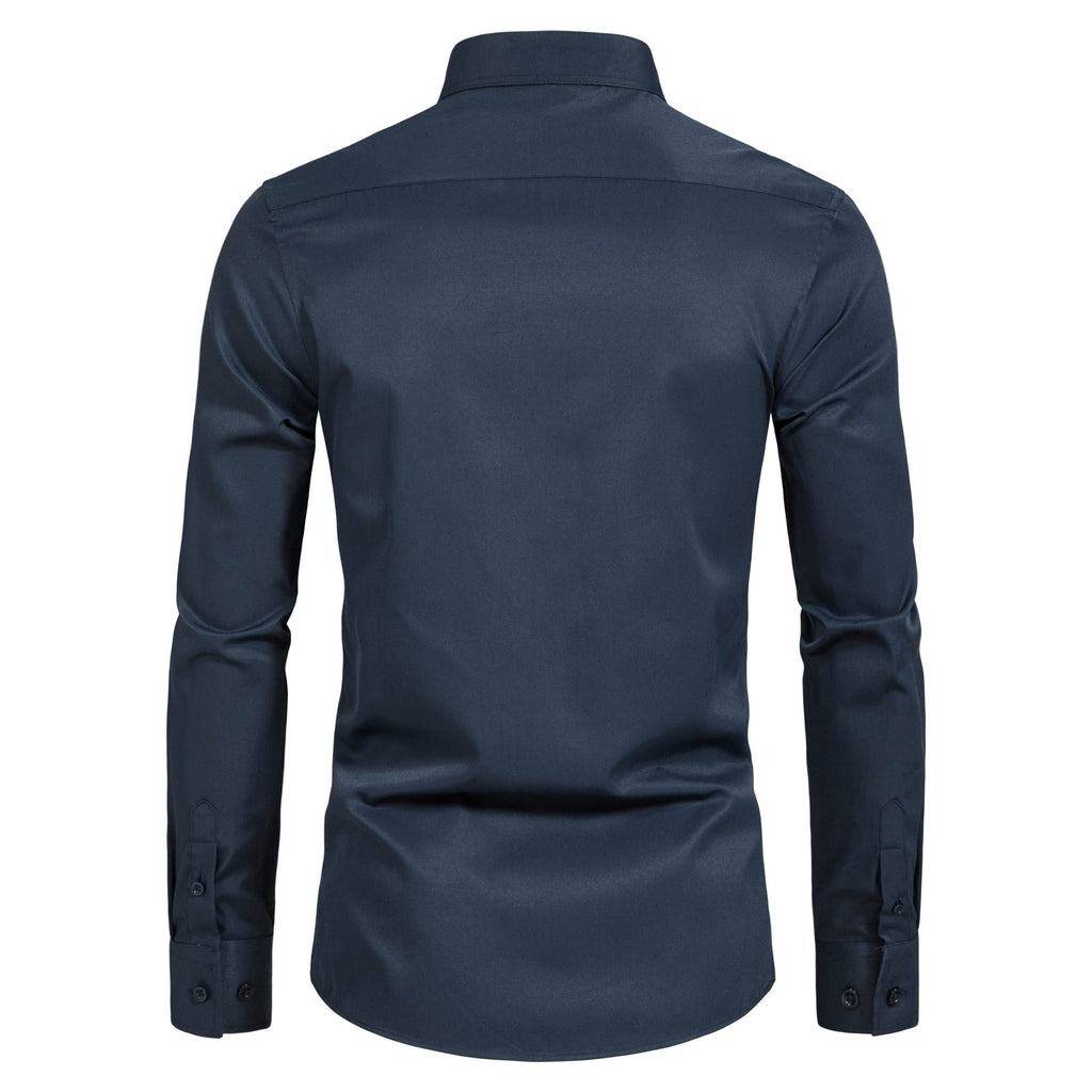 Men’s Banded Collar(Mandarin Collar) Long Sleeve Casual Solid Fancy Dress Shirts