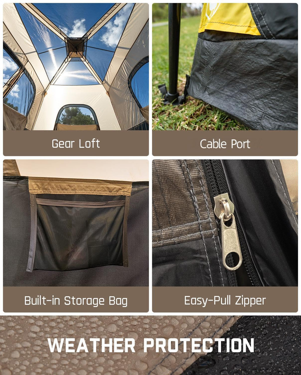 FanttikOutdoor Camping Tent 4/6/8/10 Person Instant Cabin Tent Setup in 60 Seconds with Rainfly & Windproof Portable with Carry Bag for Family Camping & Hiking