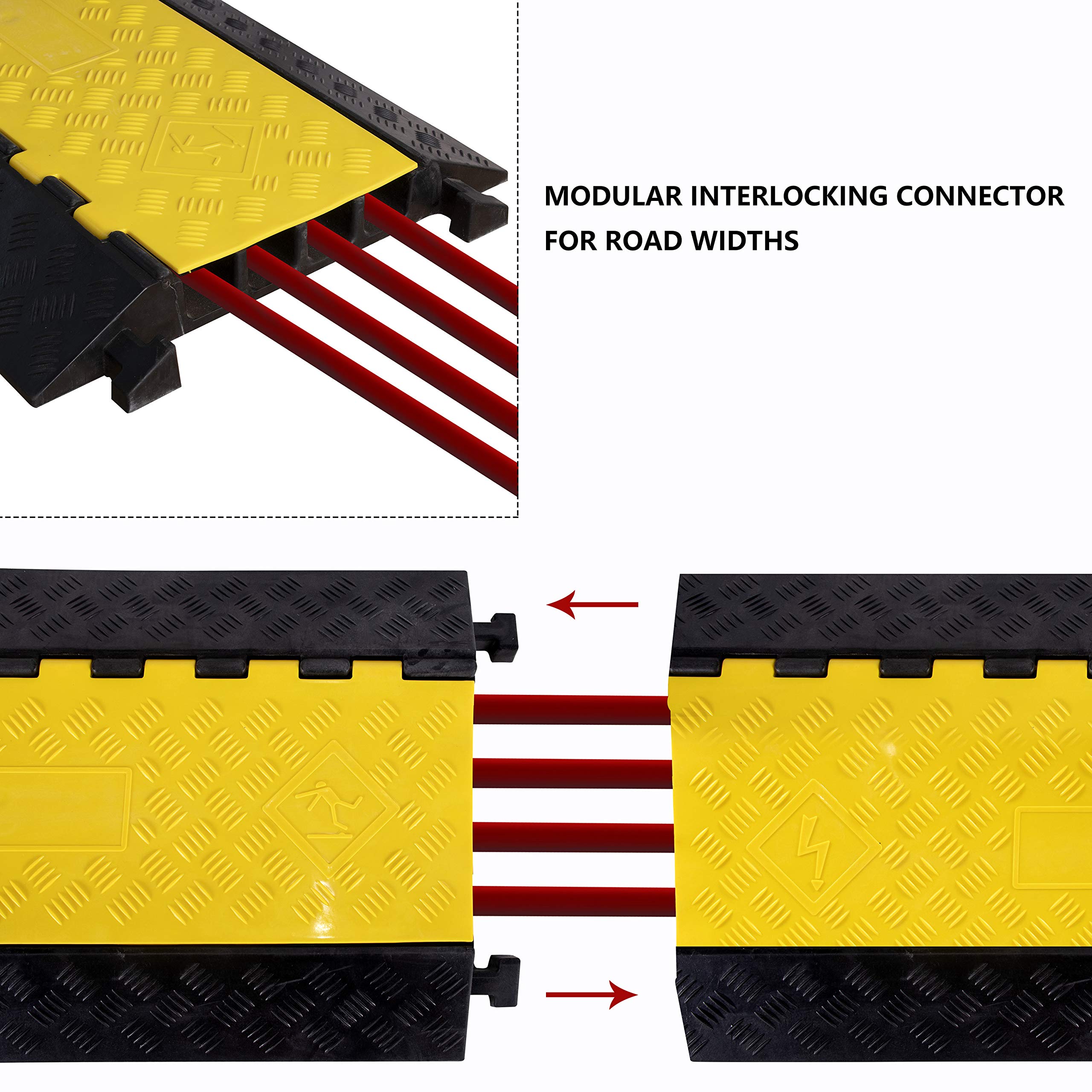 4 Pack Rubber Cable Ramp Hose Cable Protector Ramp 1 Channel 11000Lbs Load Capacity Traffic Speed Bump Wires Power Lines Extension Cord Cover for Indoor Outdoor
