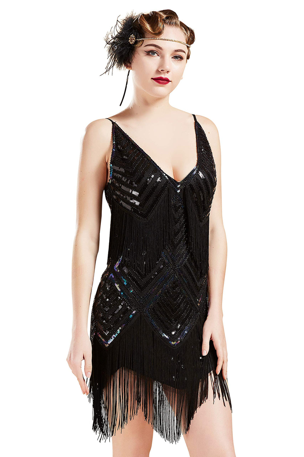 BABEYOND Women's 1920s Flapper Dress V Neck Slip Dress Roaring 20s Great Gatsby Dress for Party