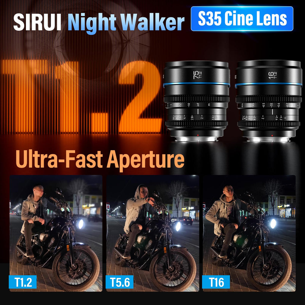 SIRUI Night Walker T1.2 Cine Lens Set, 16mm, 24mm, 35mm, 55mm, 75mm Large Aperture Manual Focus Lens (M4/3 Mount, Black)