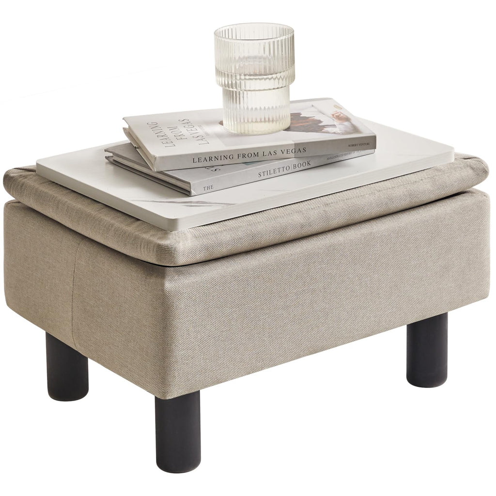 IBUYKE 16.54" Small Footstool, PU Faux Leather Step Stool, with Padded Seat Pine Wood Legs and Padded Rectangular Stool, for Bedroom, Black RF-BD210