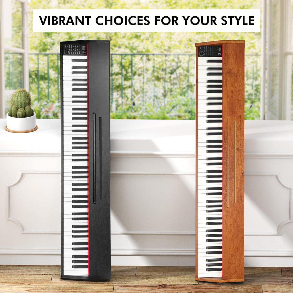 UISCOM Digital Piano Keyboard for Beginners, Full Size 88 Key Semi-Weighted Keyboard Electric Piano with Stand,Power Adapter,Sheet Music Stand,Pedal,Headphone,USB-MIDI Compatible,Wood Grain Apricot