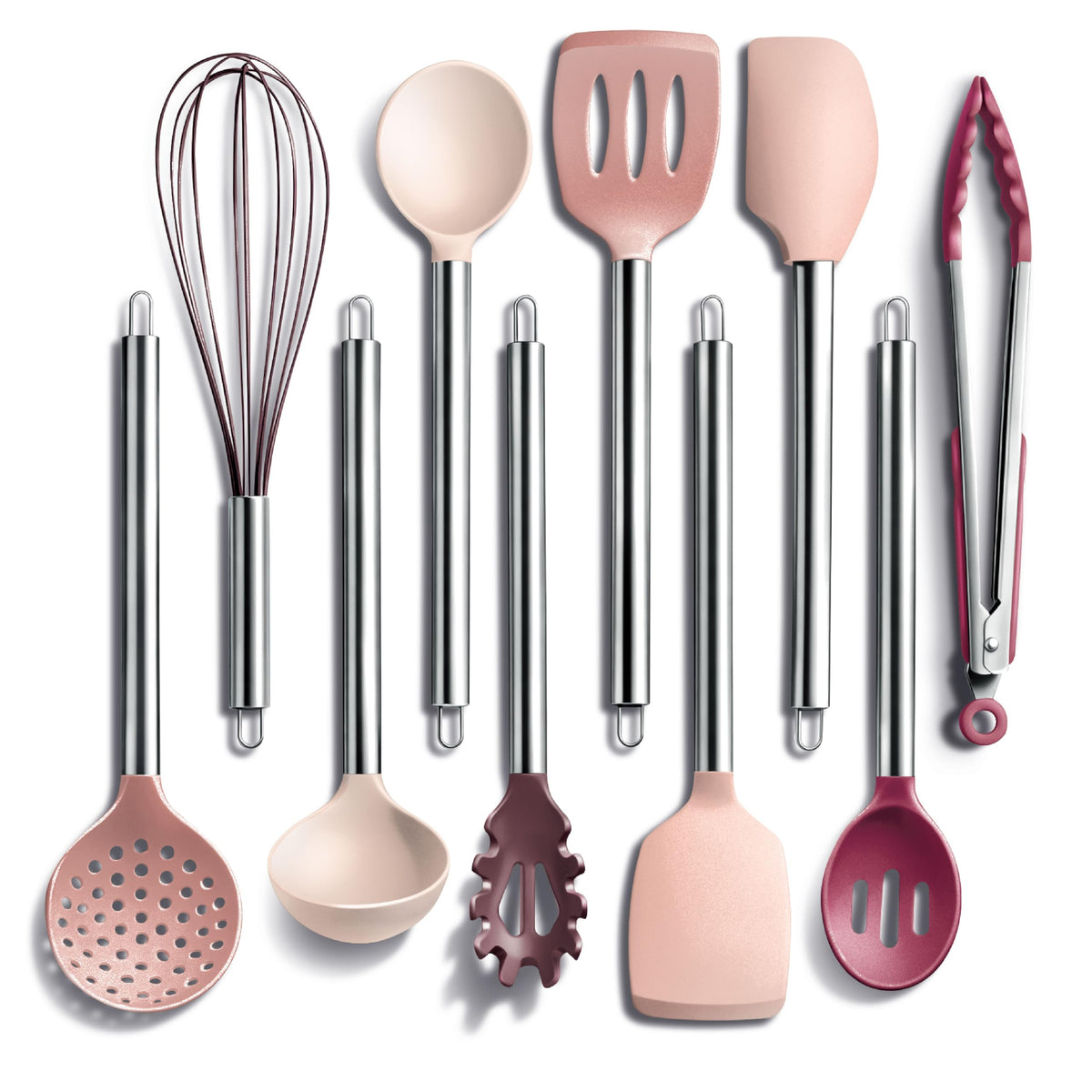 COOK WITH COLOR Silicone Cooking Utensils, Kitchen Utensil Set, Easy to Clean Silicone Kitchen Utensils, Cooking Utensils for Nonstick Cookware, Kitchen Gadgets Set with Holder, 10 Pieces