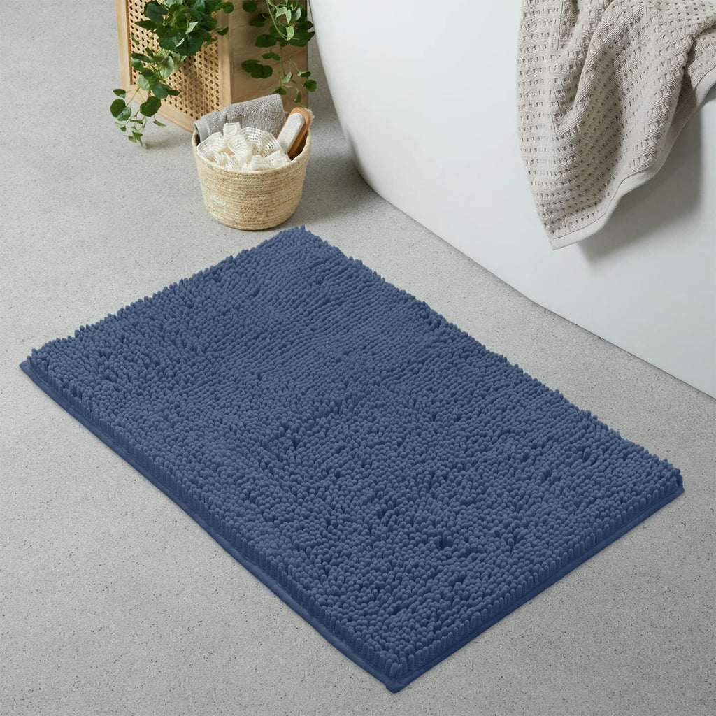 LuxUrux Bath Mat, Extra-Soft Plush Non-Slip Bathroom Rug, Luxury Chenille Microfiber Material, Super Absorbent Shaggy Bath Rug. Machine Wash & Dry (17 x 24 inches, Warm Grey)