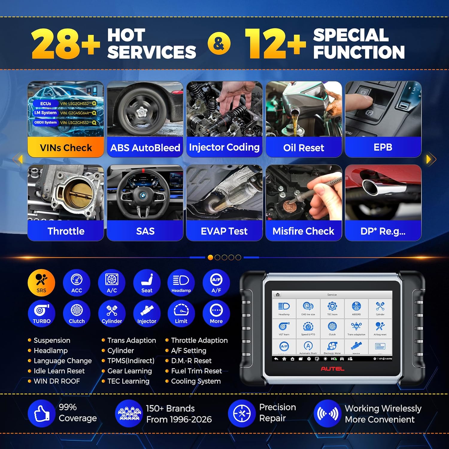 Autel Scanner MaxiCOM MK808BT PRO, 2026 Bidirectional Tool as MK900BT, Up Ver. of MK900 MaxiCheck MX900 MK808S MX808S, 3000+ Test, 28+ Service, All System Diagnostic, Injector Coding, FCA Android 11
