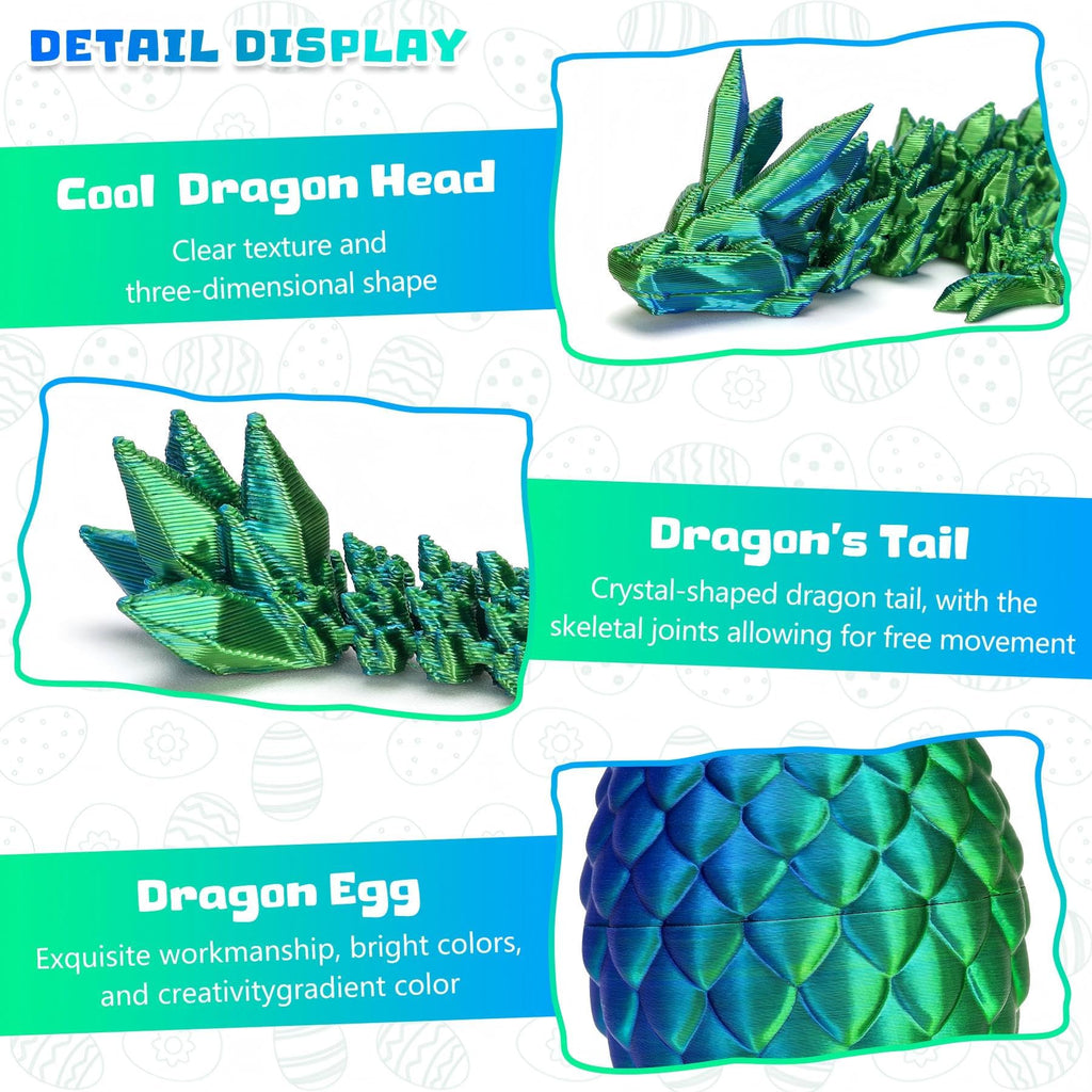 HEZUJ 3D Printed Dragon Dinosaur Egg,Articulated Crystal Dragon Fidget Toys,Prefilled Easter Basket Stuffers Eggs Filled, for Boys Girls Christmas Valentines Day Gifts (Purple Flying Dragon)
