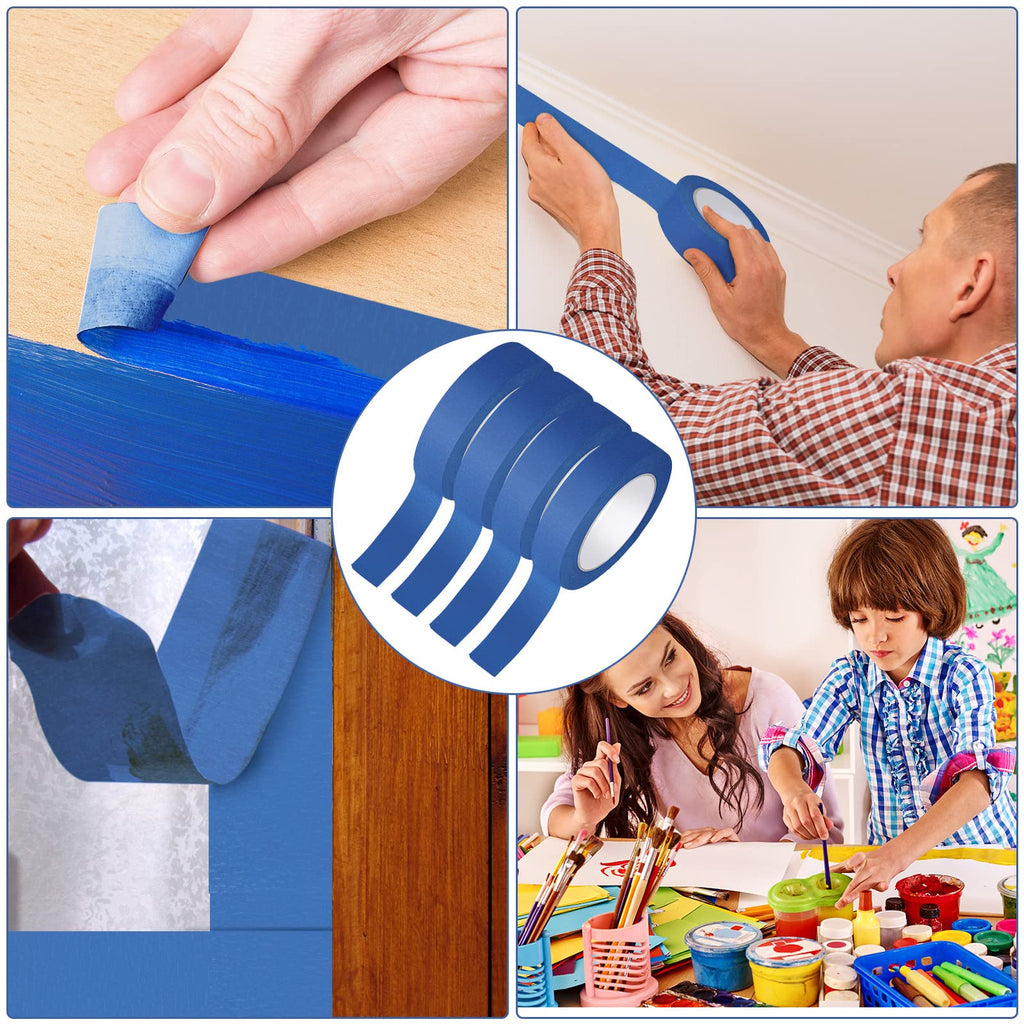 Fainne 12 Rolls Blue Painters Tape Bulk Multi Pack Safe Paint Paper Masking Tape for Wall Painting Decoration Supplies (Blue,1 Inch X 55 Yards)