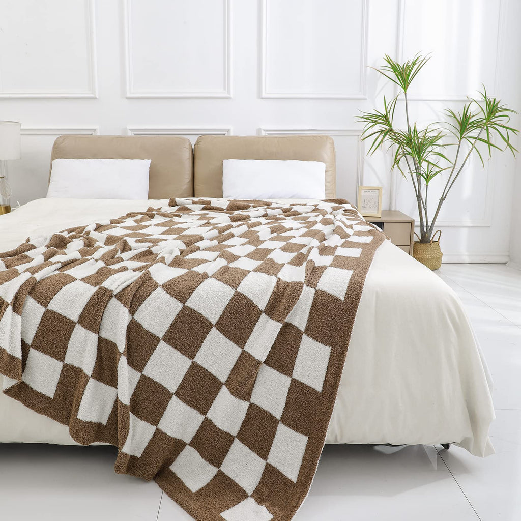 bearberry Fuzzy Checkerboard Grid Throw Blanket Soft Cozy Warm Microfiber All Season Blanket Decor for Couch Sofa Bed Travel Home (Avocado Green, 50''x60'')
