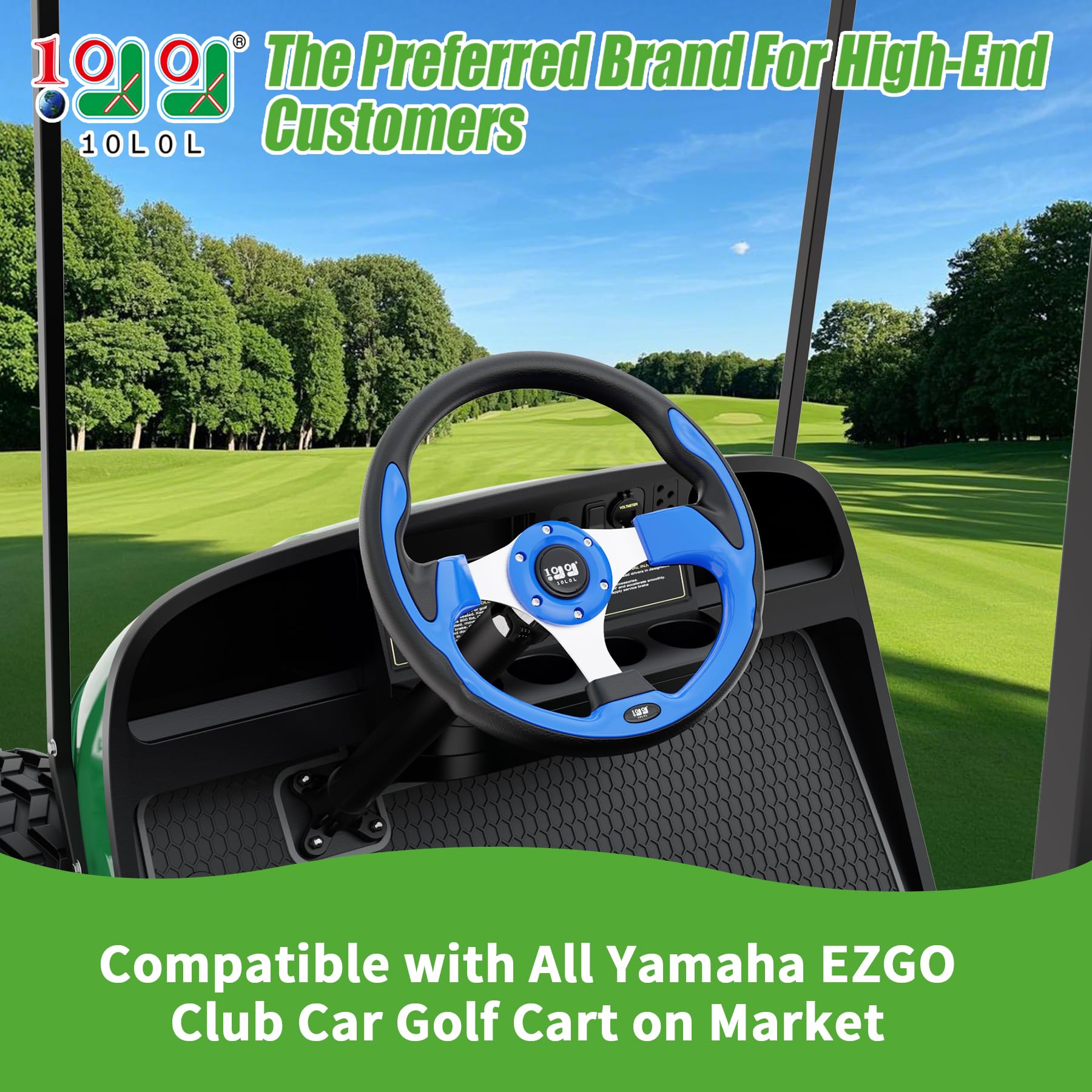 10L0L Golf Cart Steering Wheel, 13' Universal Fit for EZGO TXT/RXV, Club Car DS/Precedent, Yamaha G2-G29 (Carbon Black)