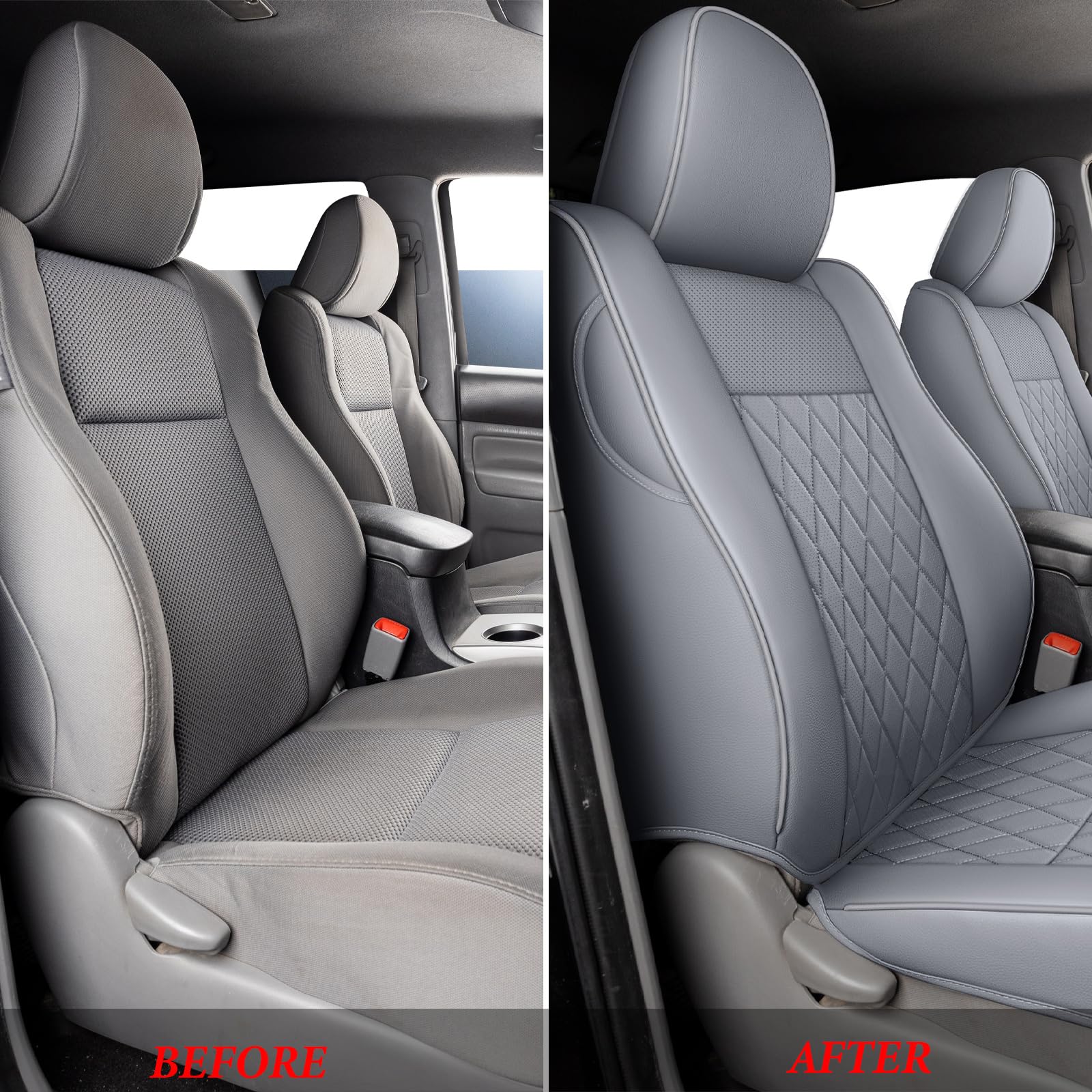 Coverado Tacoma Seat Covers, Car Seat Covers Front Seats, Leather Seat Covers for Cars Car Seat Protector Cushion Tacoma Accessories Custom Fit 2005-2023 Toyota Tacoma Double/Crew Cab(Black)