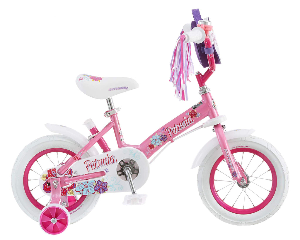 Schwinn Petunia and Grit Bike, Bike for Kids Ages 2-4, Steerable Beginner Bicycle with Training Wheels, Parent Push Handle, Rear Coaster Brake, Adjustable Seat