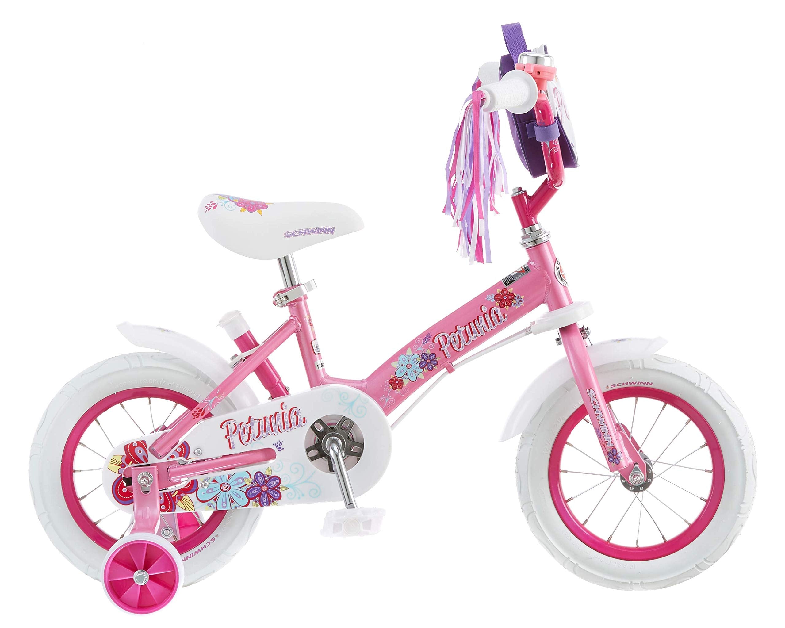 Schwinn Petunia and Grit Bike, Bike for Kids Ages 2-4, Steerable Beginner Bicycle with Training Wheels, Parent Push Handle, Rear Coaster Brake, Adjustable Seat