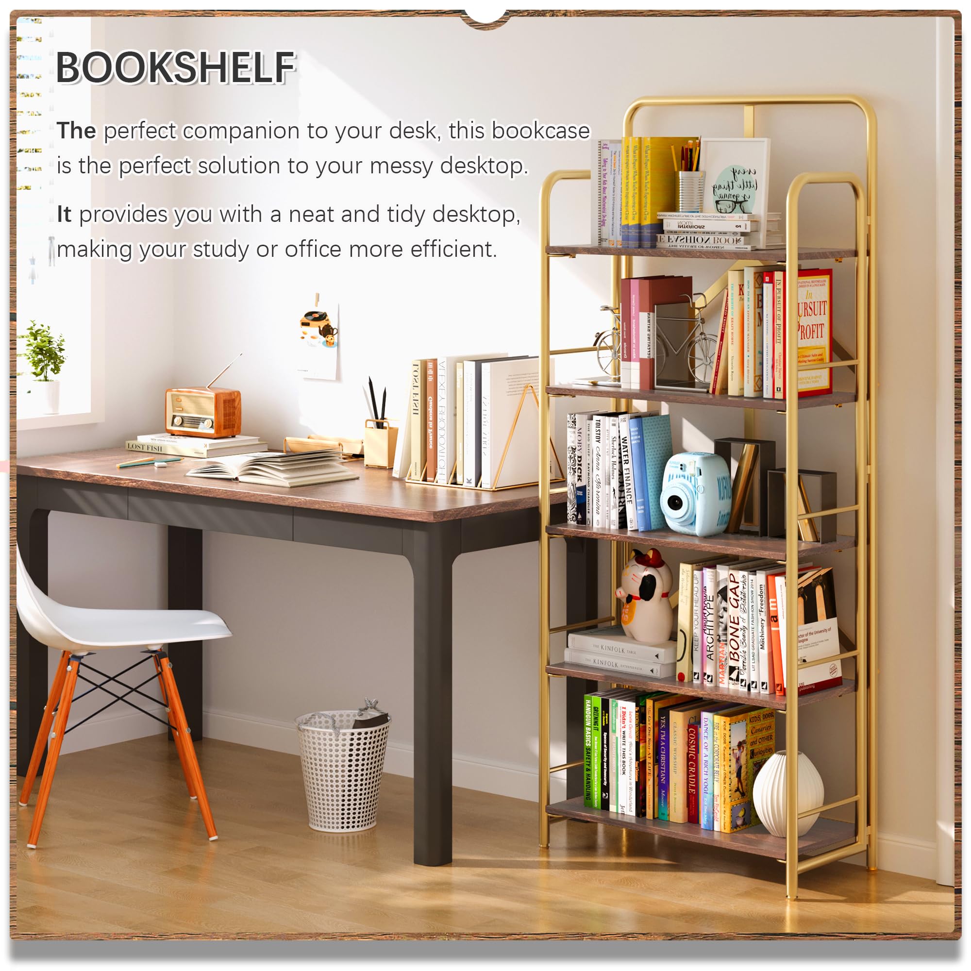 4NM No Assembly Folding Bookshelf, 3 Tiers Collapsible Book Shelves Open Industrial Foldable Storage Bookcase Shelf for Bedroom, Living Room, Home Office - Natural and White