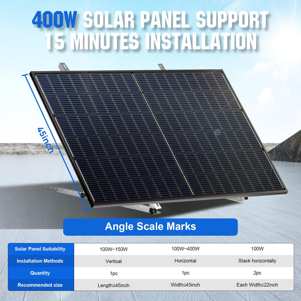 ECO-WORTHY Upgraded 45in Solar Panel Mount Brackets, with Foldable Tilt Legs, Suitable for 2pcs 100W/1pcs 200W 300W 400W Solar Panels,Adjustable Mounting Brackets Kits for RV, Roof, Boat, and Off-Grid