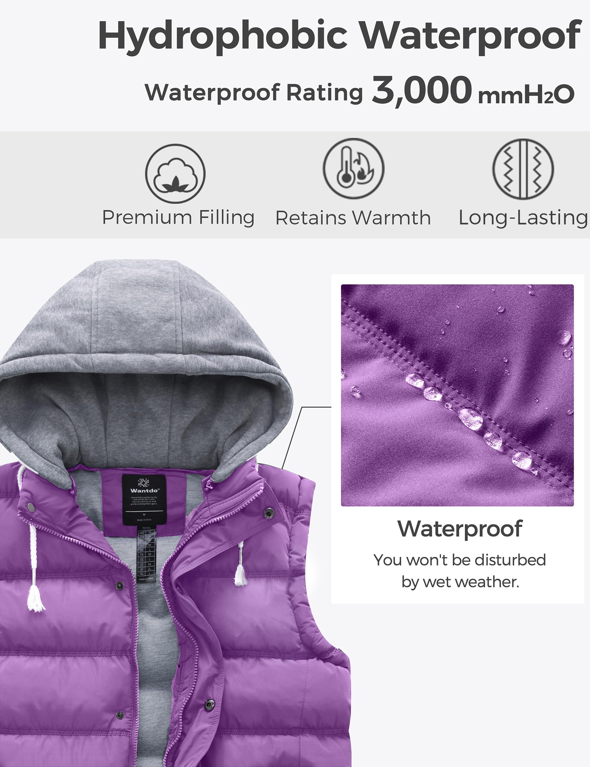 Wantdo Women's Quilted Puffer Vest Thicken Warm Winter Coat with Removable Hood