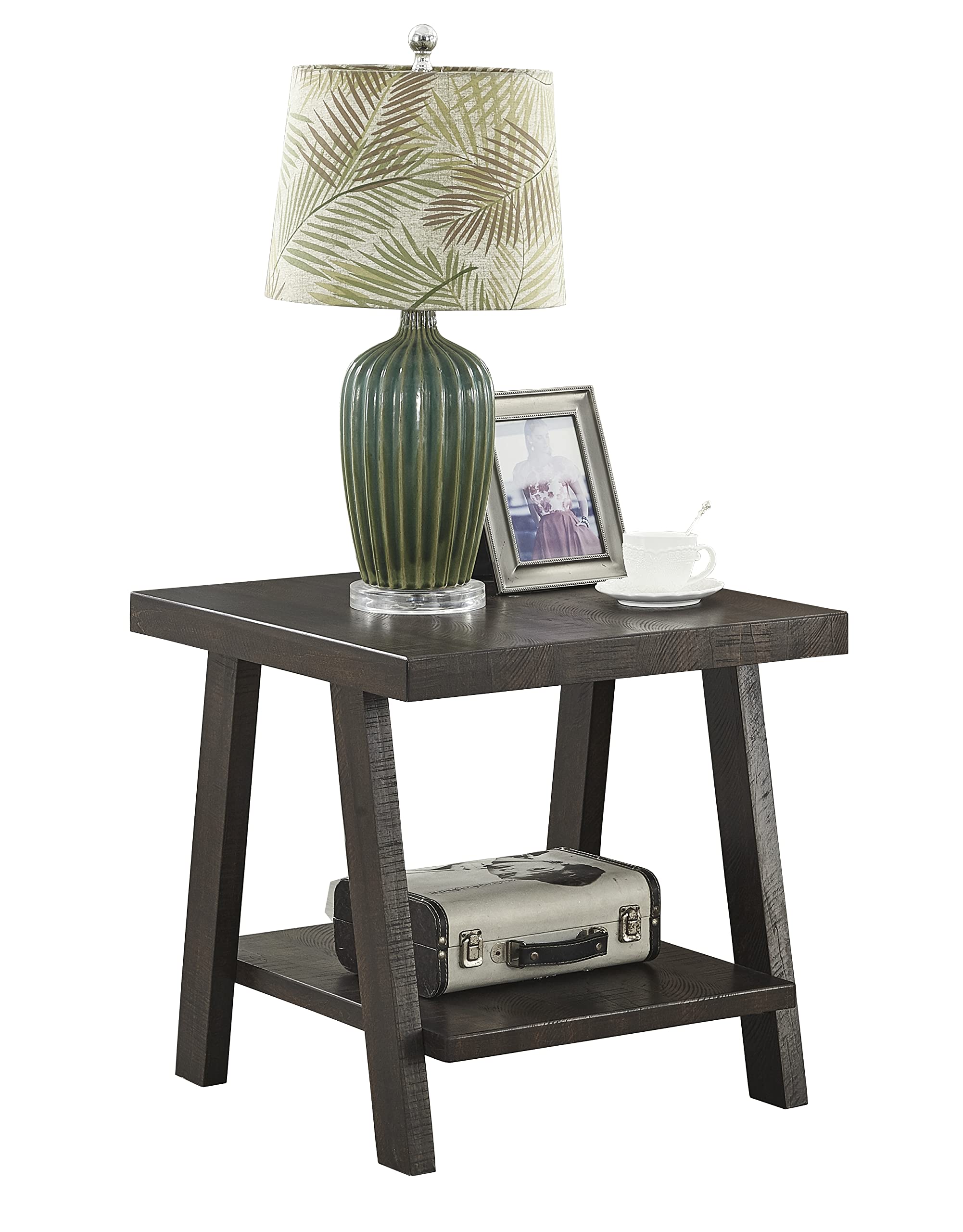 Roundhill Furniture Athens Contemporary Replicated Wood Shelf End Table in Black Finish