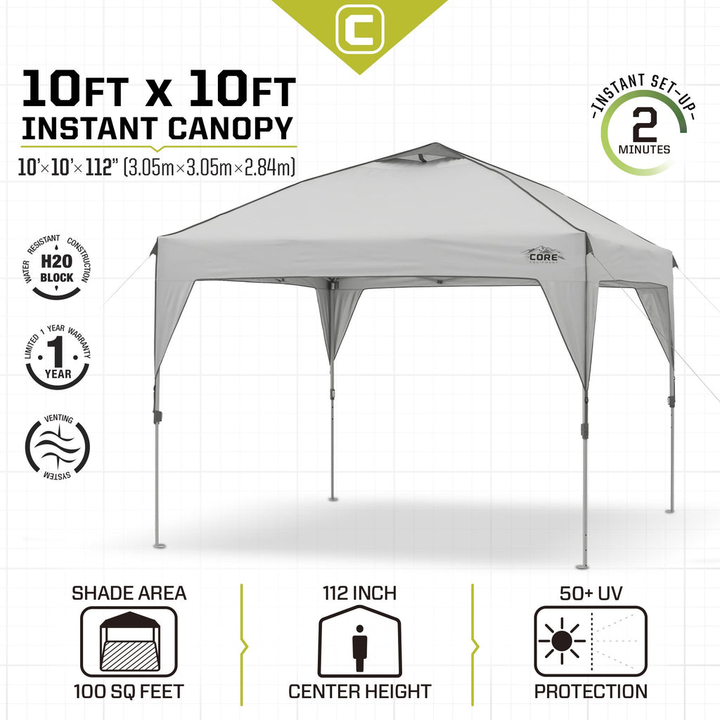 Core Instant Straight Leg Canopy Tent with Adjustable Sun Wall, 6 ft x 4 ft , Gray