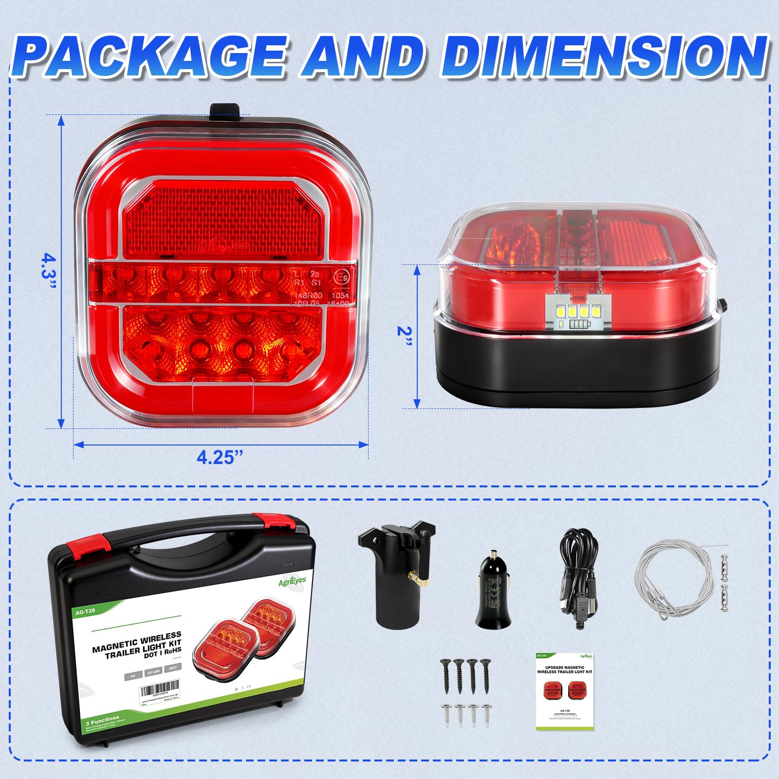Agrieyes Halo Wireless Trailer Lights, 2 Mounting Options Magnetic Trailer Light for Towing, Portable LED Tow Lights Kit for Trucks, Boat, RV Amber