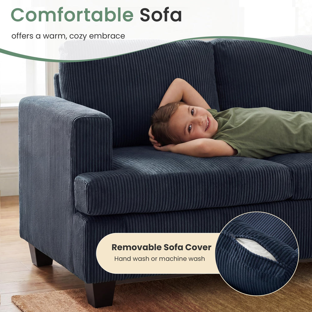 YOUDENOVA 2 Piece Set Comfy Sofa Couch, Loveseat Sofa * 2 with Deep Seats, Modern Sleeper Couch for Living Room, Black Corduroy