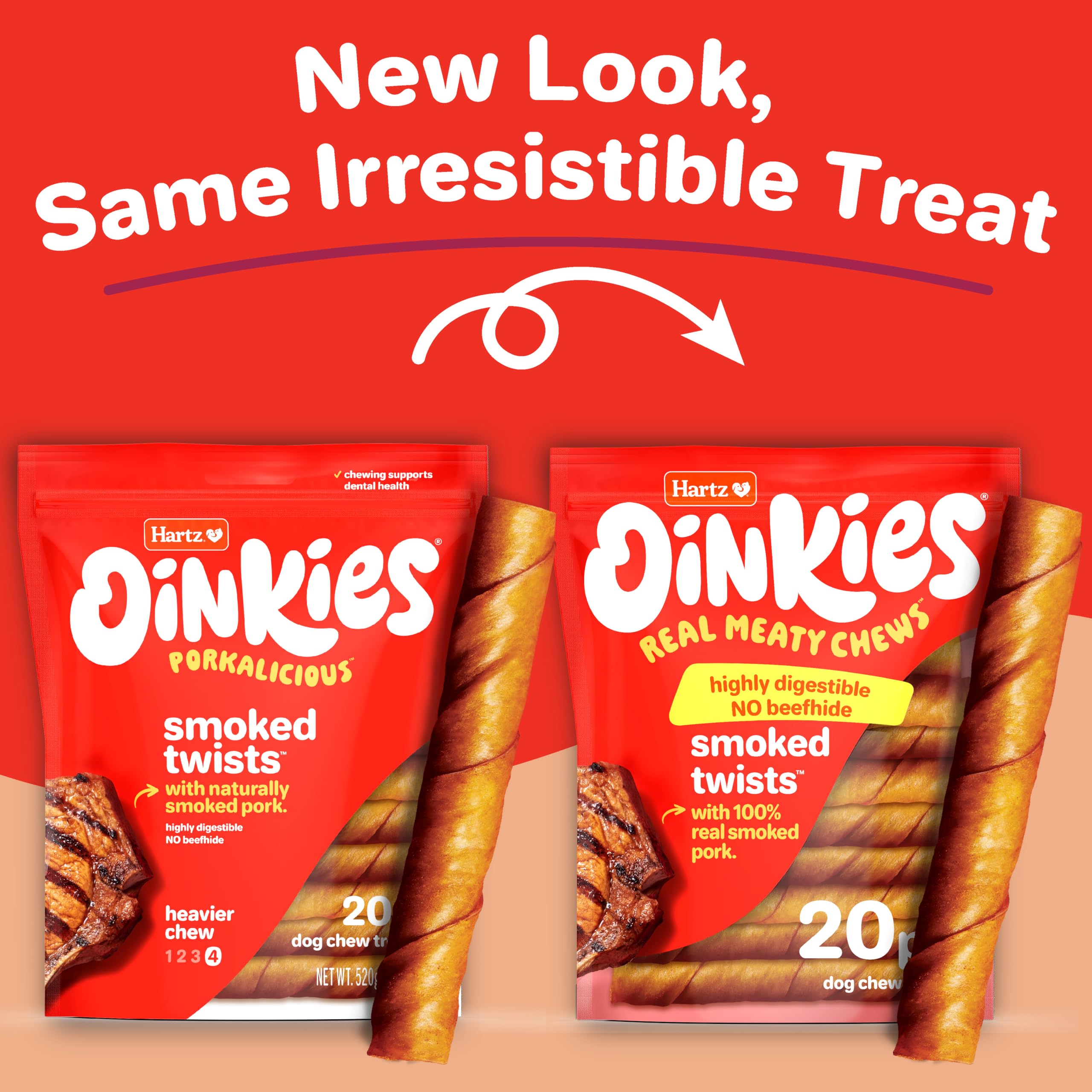 HARTZ Oinkies Natural Smoked Pig Skin Twist Dog Treat Chews - 10 Pack