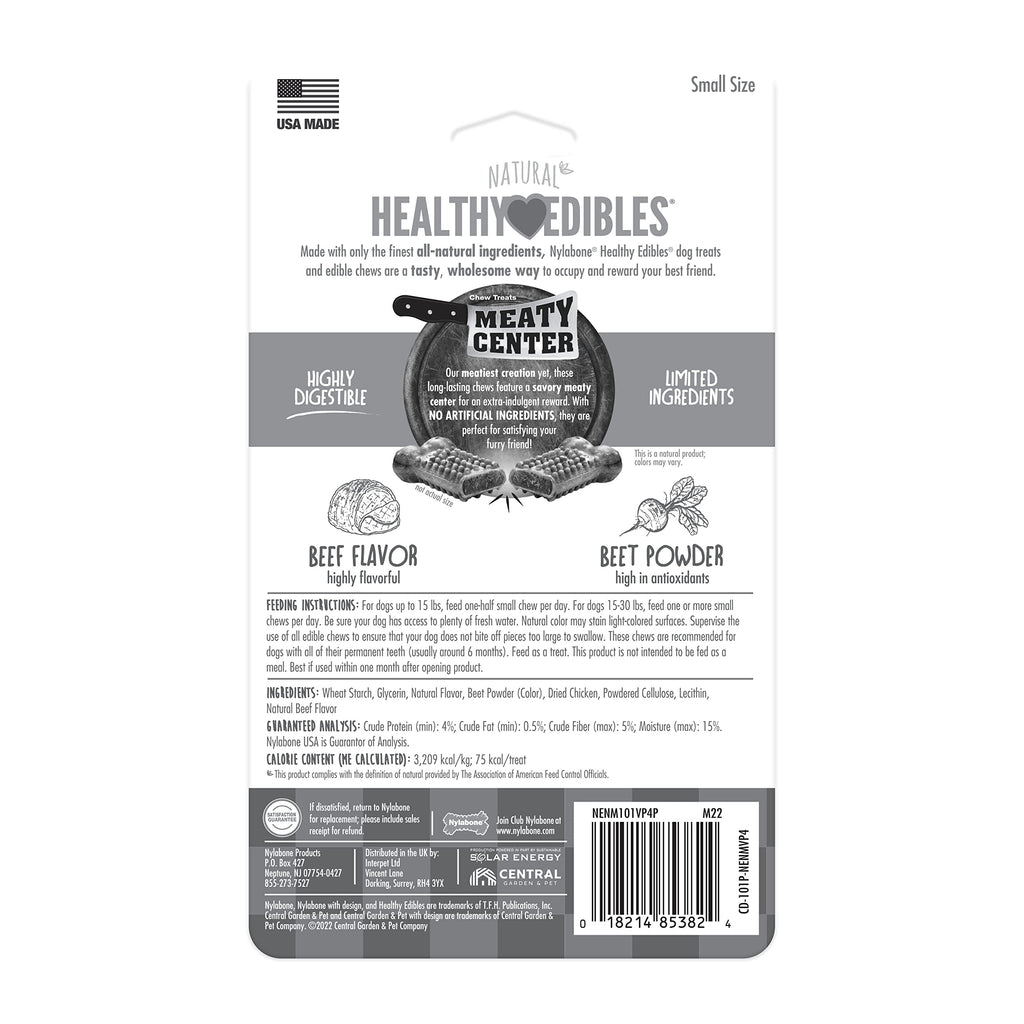 Nylabone Healthy Edibles Natural Dog Chews Long Lasting Chew Treats for Dogs, Roast Beef Flavor, X-Small/Petite (4 Count)