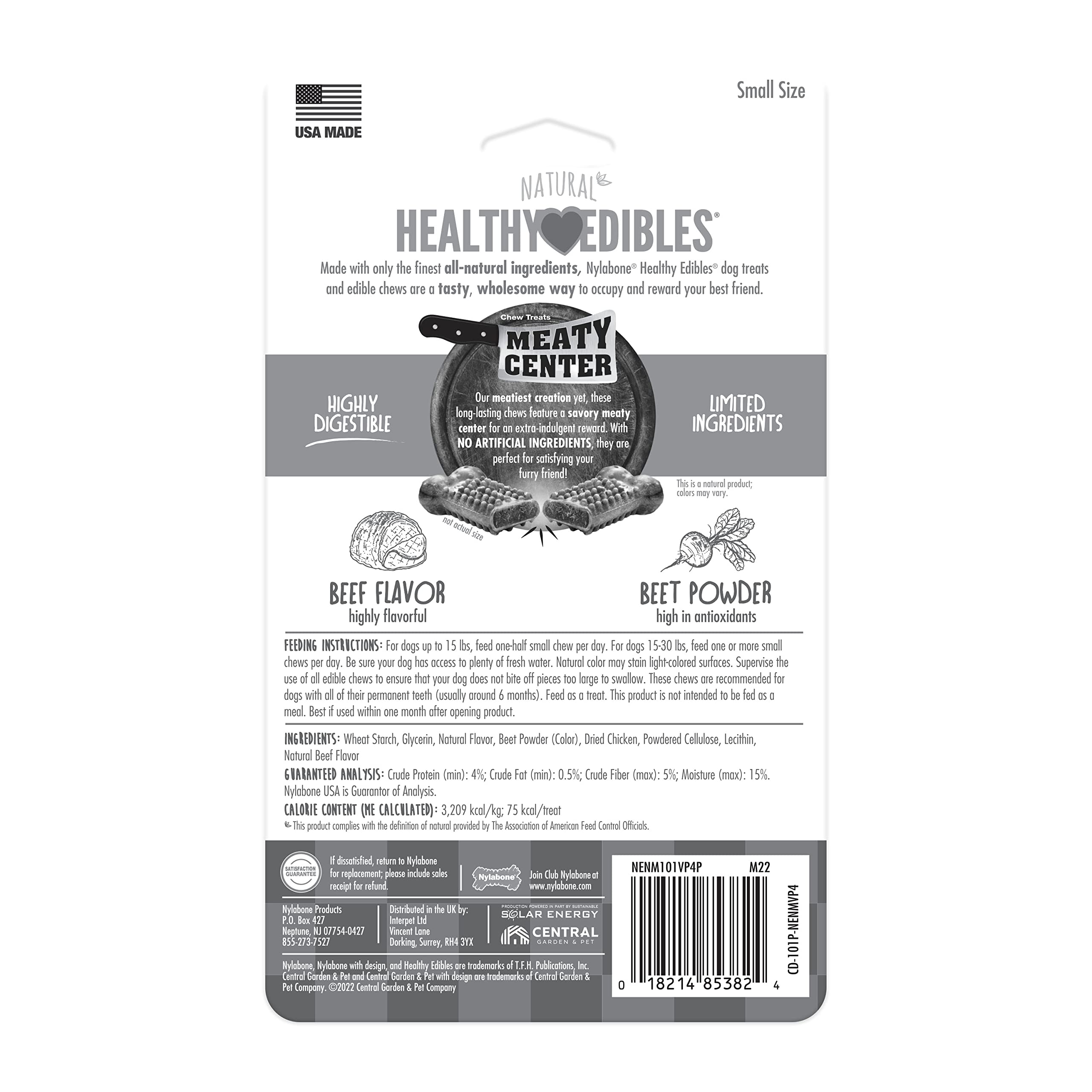 Nylabone Healthy Edibles Natural Dog Chews Long Lasting Chew Treats for Dogs, Roast Beef Flavor, X-Small/Petite (4 Count)