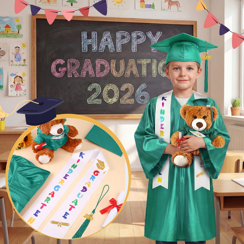 Sintuff 7 Pcs Kindergarten Preschool Graduation Cap and Gown with Bear Gifts 2026 Grad Stole Tassel Sash for Toddler Kids