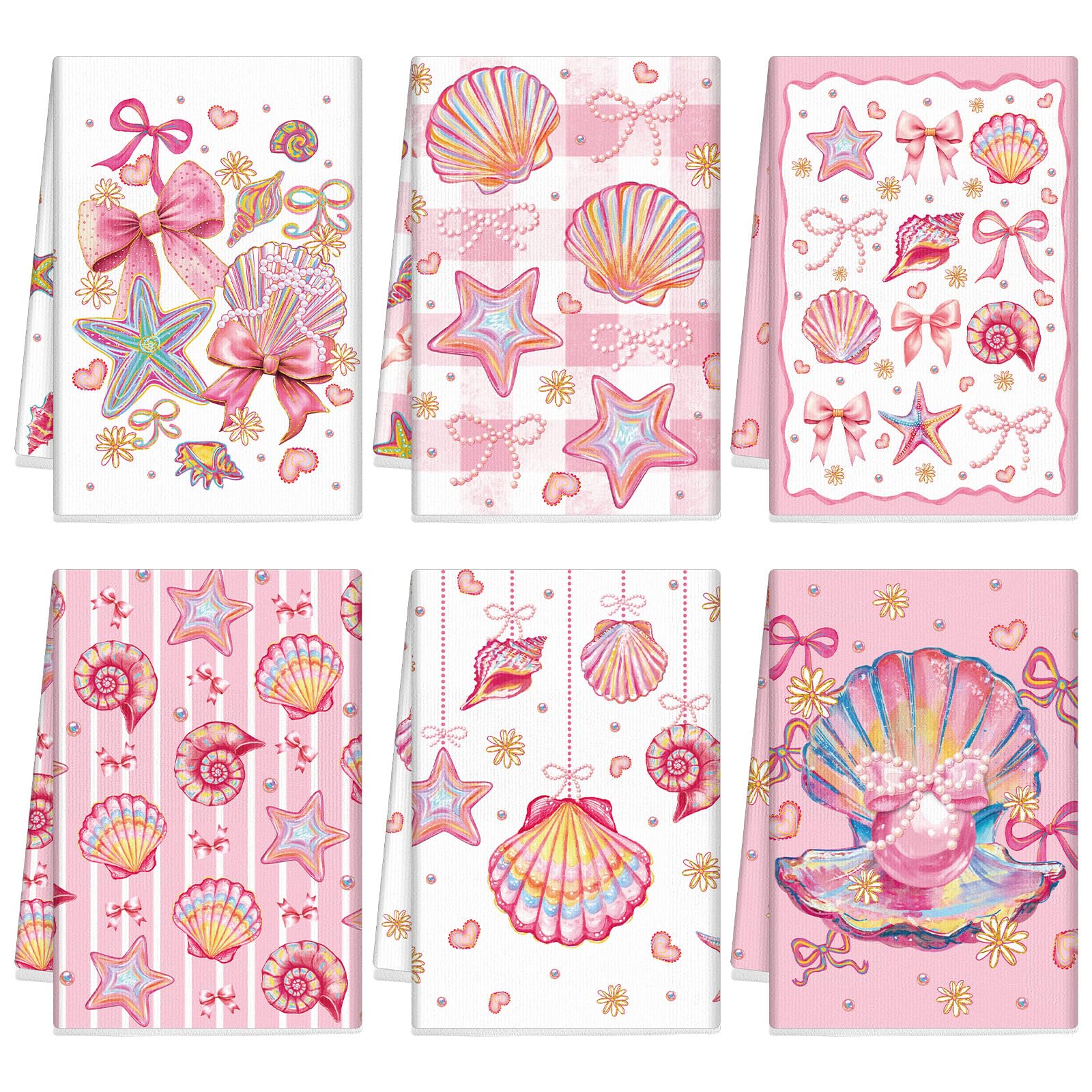 Breling Set of 6 Summer Beach Kitchen Towels Coastal Dish Towel Bathroom Decorative Sea Palm Trees Cloths for Kitchen Bathroom Home Cooking Housewarming Gifts, 14 x 21 Inch
