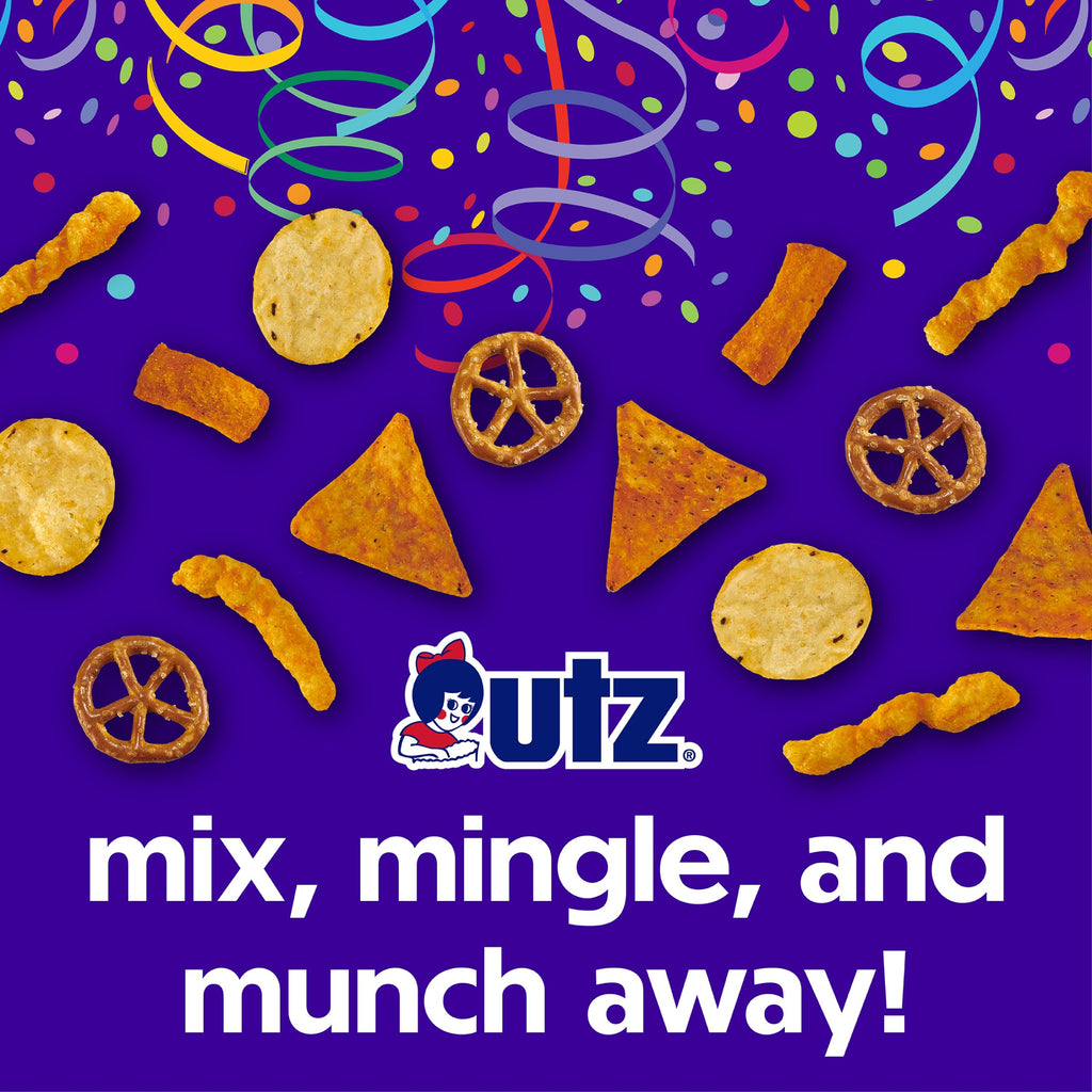 Utz Party Mix - Tasty Snack Mix Includes Corn Tortillas, Nacho Tortillas, Pretzels, BBQ Corn Chips and Cheese Curls, Cholesterol Free and Trans-Fat Free, 1.62 Pound (Pack of 1)