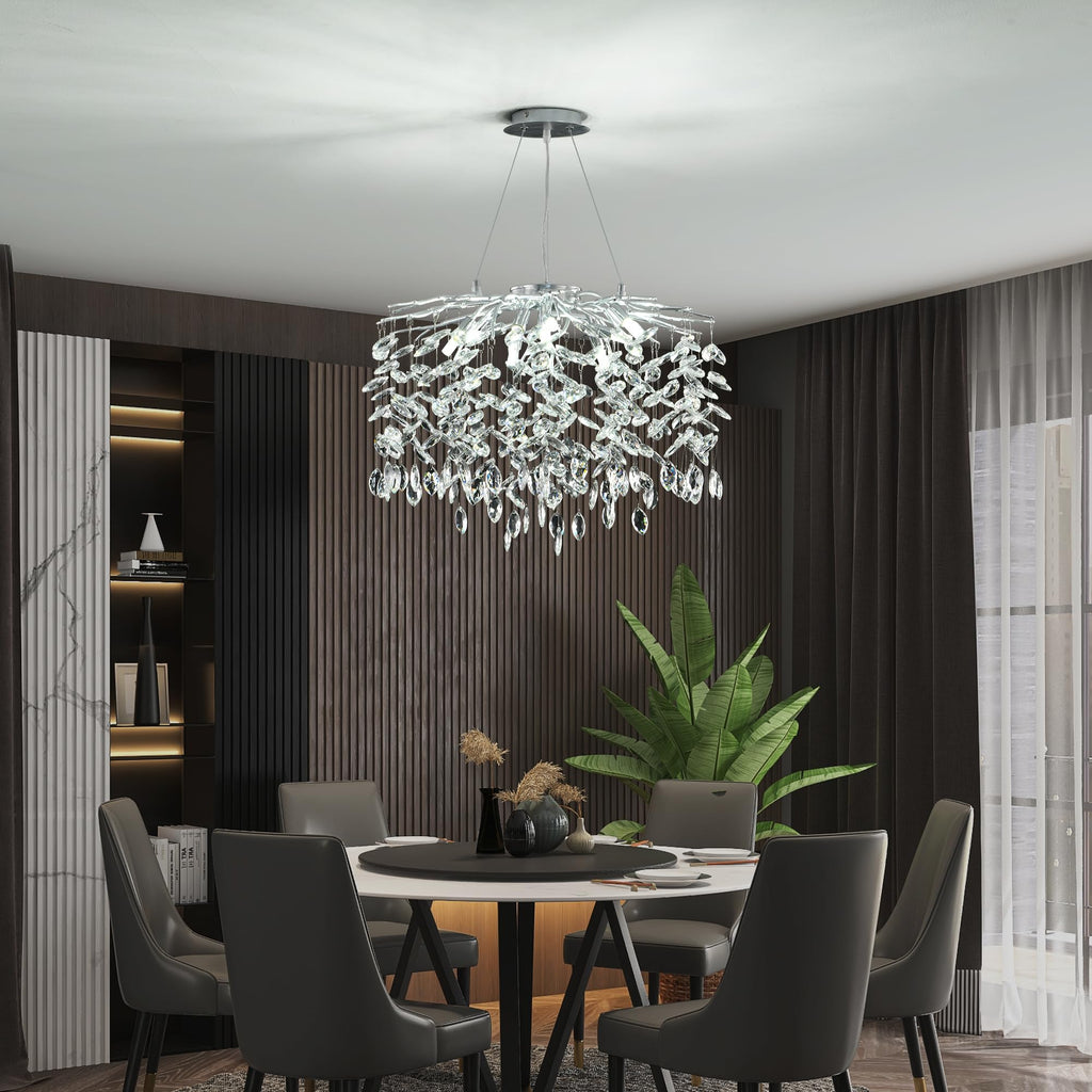Modern Crystal Raindrop Chandelier, L40'' Black Linear Rectangle Art Deco Tree Branch Lighting Fixture for Kitchen Island Living Room Foyer Staircase 10 Lights