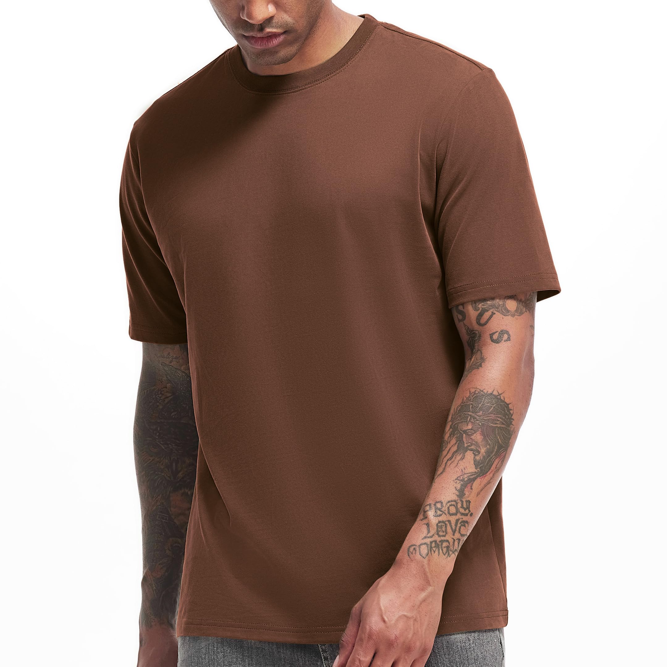 VEIISAR Men's Heavy Weight Crew Neck T-Shirt Mens Premium Cotton Tee - Pre Shrunk S-3XL