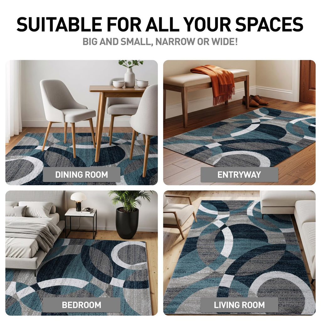Rugshop Contemporary Modern Circles Abstract Area Rug 2' x 3' Blue