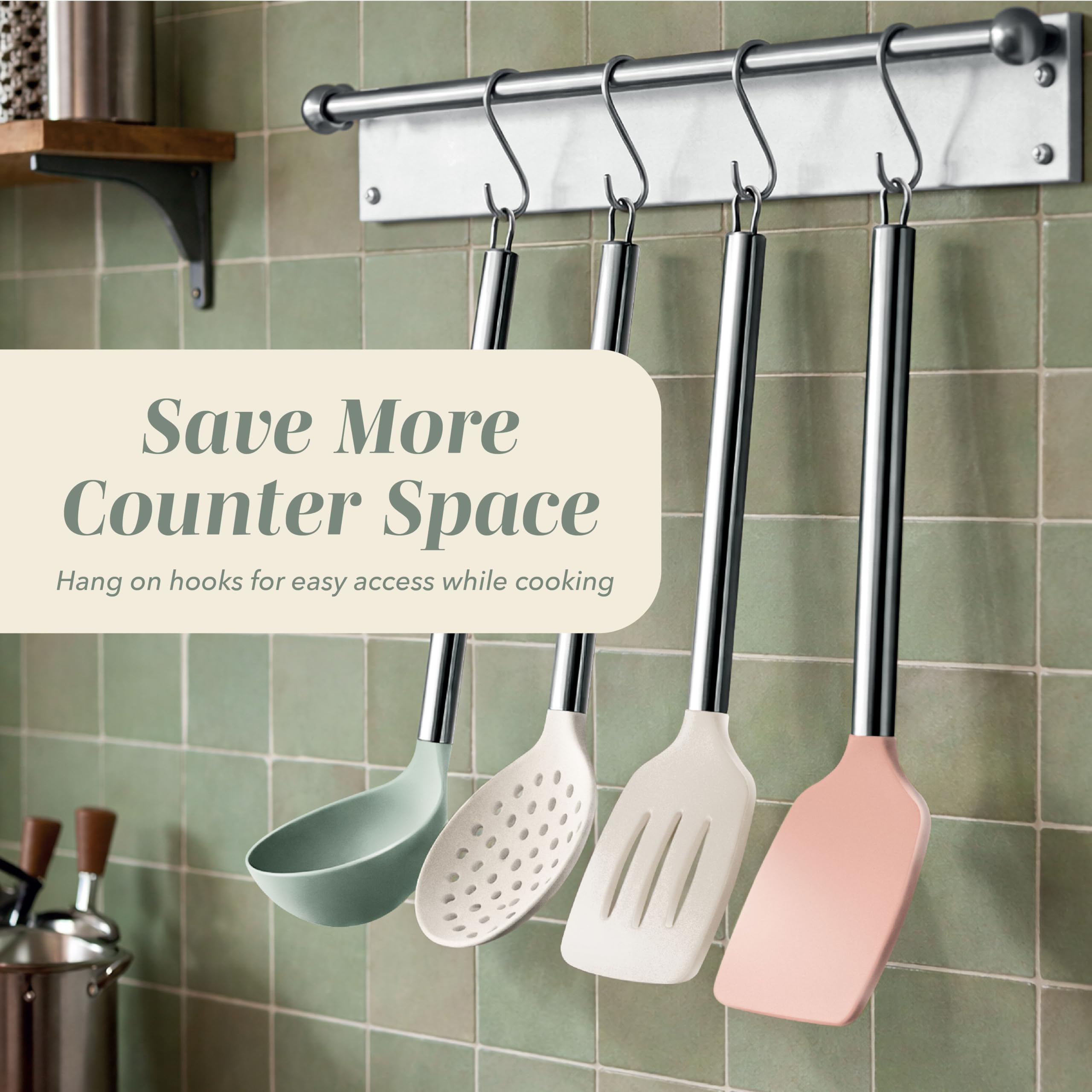 COOK WITH COLOR Silicone Cooking Utensils, Kitchen Utensil Set, Easy to Clean Silicone Kitchen Utensils, Cooking Utensils for Nonstick Cookware, Kitchen Gadgets Set with Holder, 10 Pieces