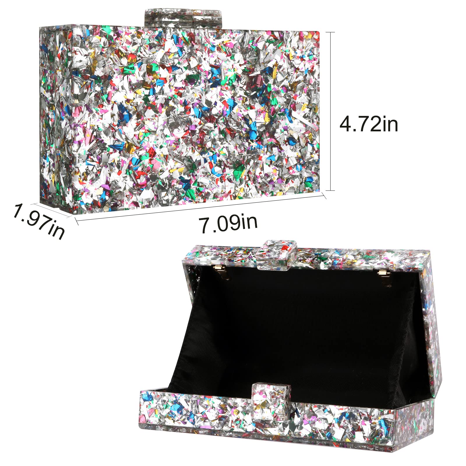 Gets Acrylic Purses and Handbags for Women Multicolor Perspex Geometric Patterns Box Clutch Banquet Evening Crossbody Handbag