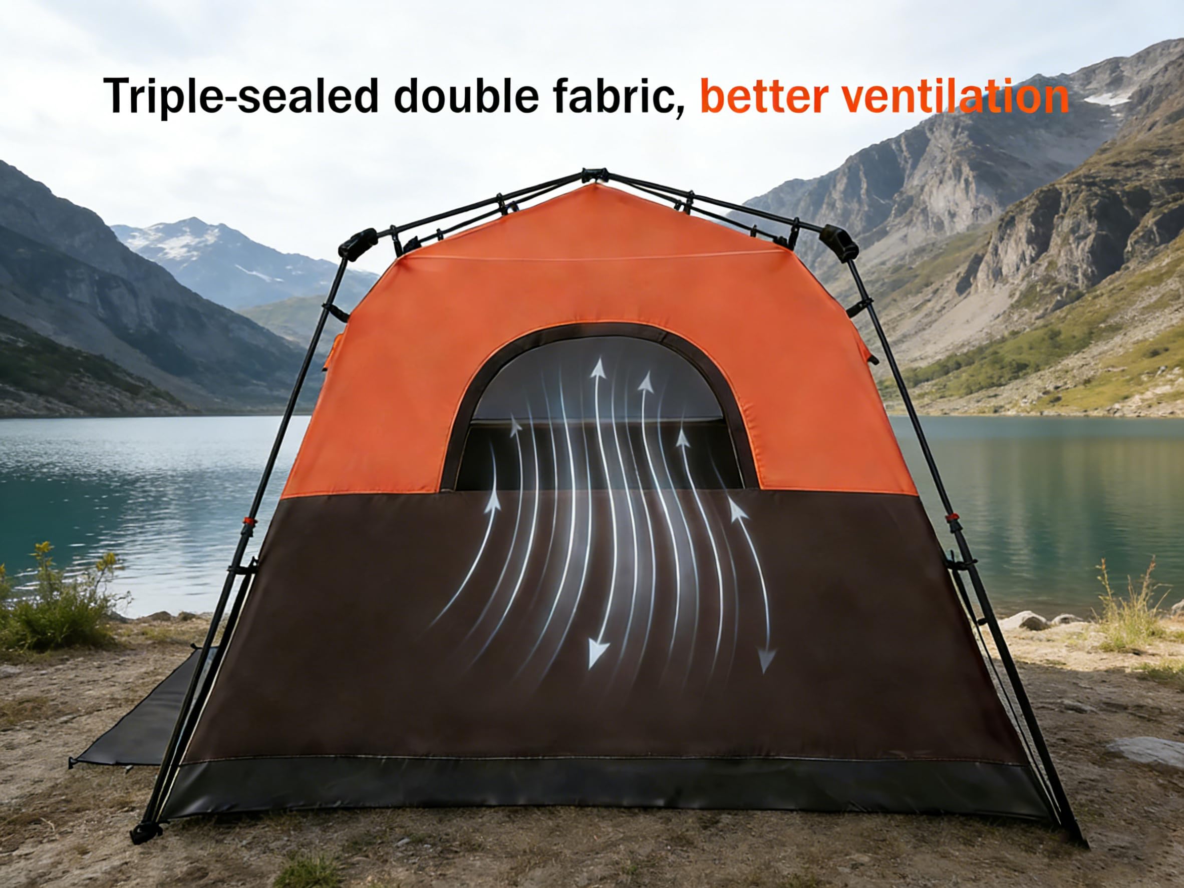 3/4 Person Camping Tent with 1 Door, 4 Windows, and Upgraded Ventilation– Instant Setup, Waterproof, 8'x 8'x 67''Oxford Fabric Floor Pop Up in 60 Seconds Includes Rainfly and Backpack