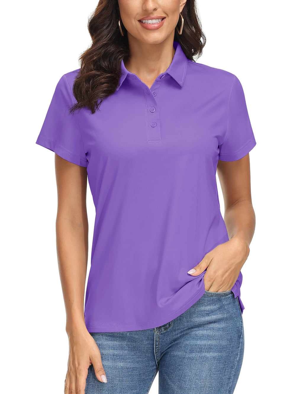 MAGCOMSEN Women's Polo Shirts UPF 50+ Short Sleeve Golf Shirt Quick Dry Sun Protection 4 Buttons Casual Work Collar Top