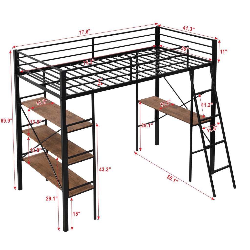 DNYN Twin Size Loft Bed with Desk & Storage Drawers& Table Set for Kids Bedroom,Covertible Twin-Over-Twin Bunkbeds Design,Easy Assemble & Space Saving & No Box Spring Needed,for Small Space, Black