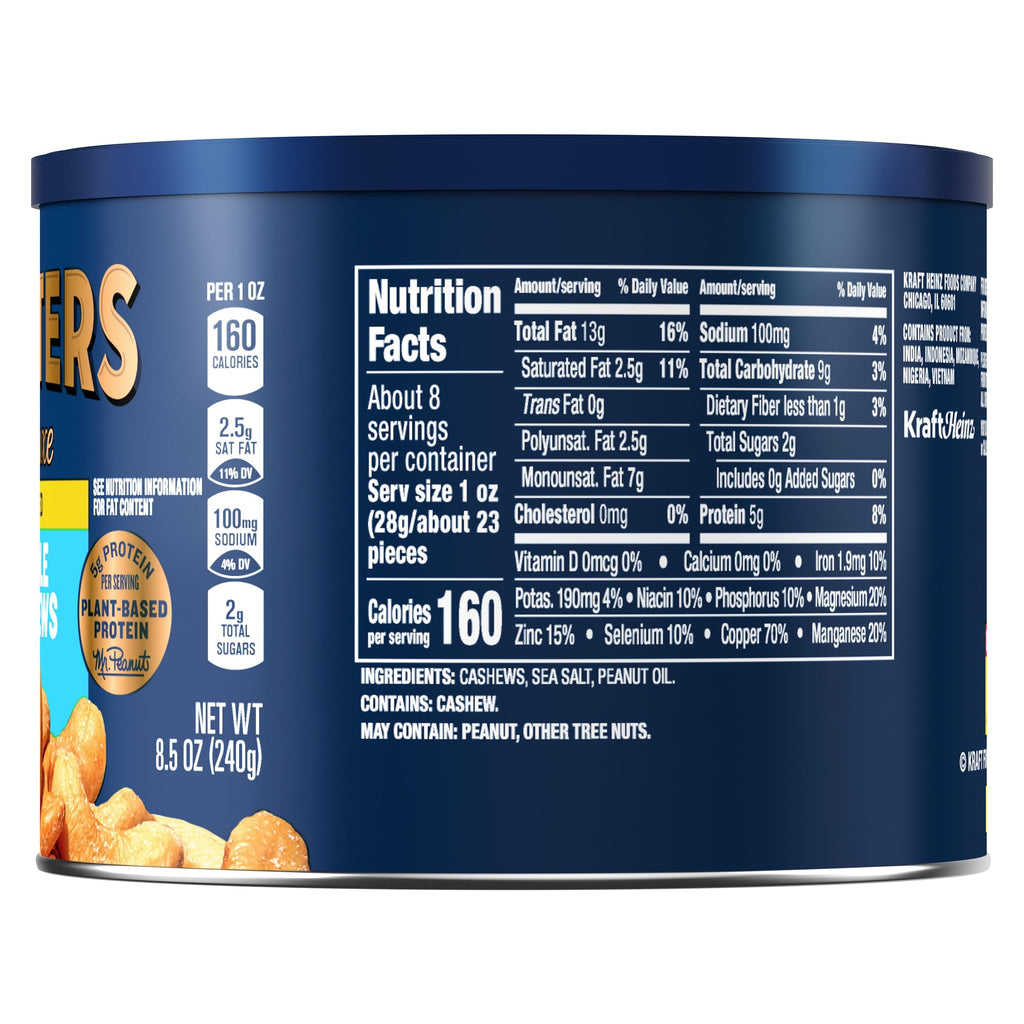 PLANTERS Deluxe Lightly Salted Whole Cashews, 18.25 oz. Resealable Container - Lightly Salted Cashews & Lightly Salted Nuts - Snacks for Adults & Kids - Vegan Snacks, Kosher