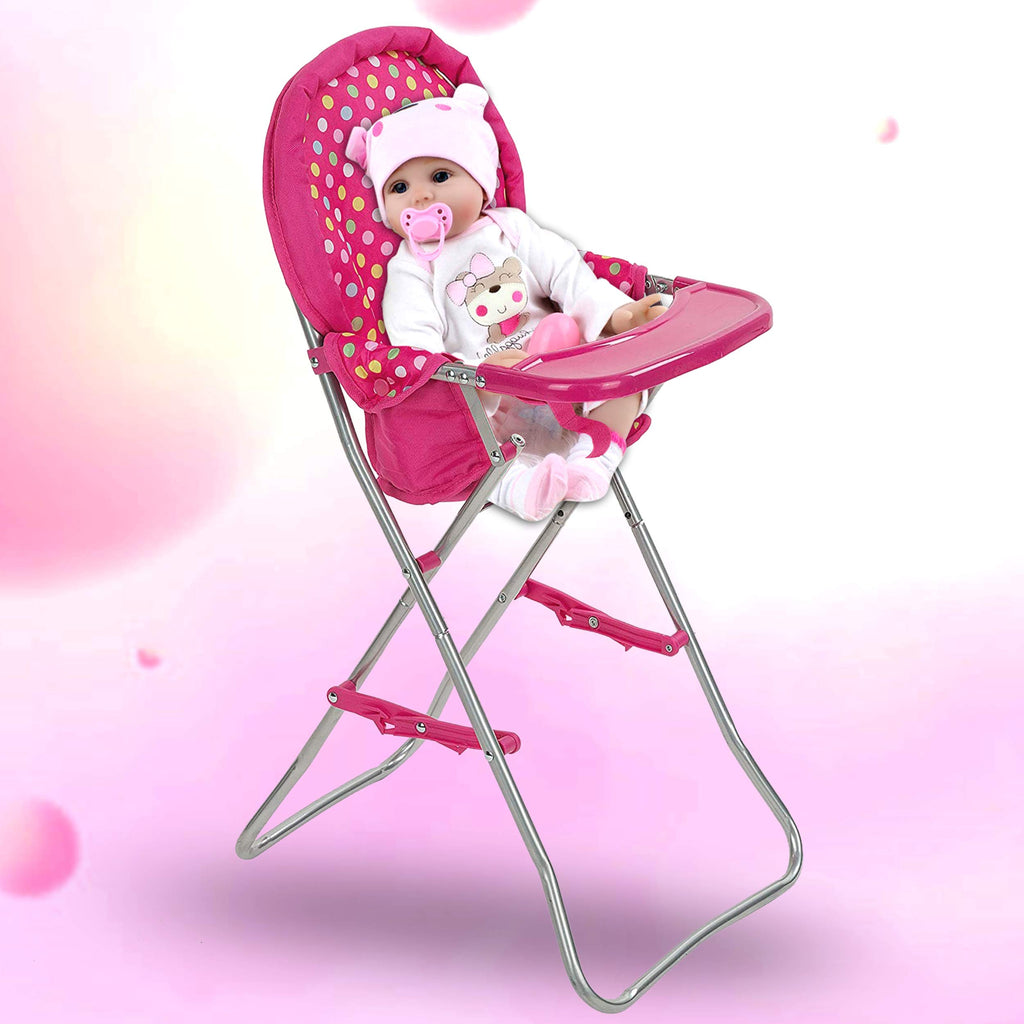 Fash n kolor - Baby Doll High Chair with Tray, Fits up to 18 inch Baby Dolls, Flower Print Toddler Furniture Toy High Chair for Dolls Toys Easy to fold for Compact Storage