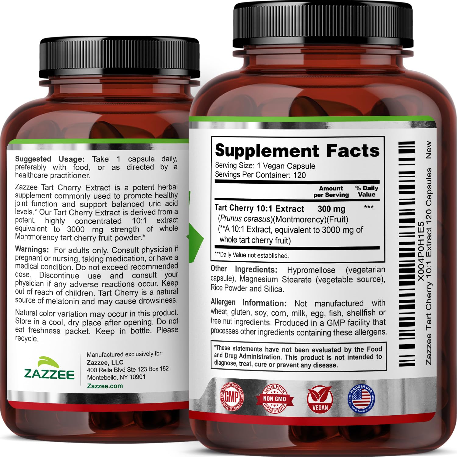 Zazzee Tart Cherry 10:1 Extract, 60 Vegan Capsules, 2 Month Supply, Montmorency Cherry, Certified Kosher, Joint & Uric Acid Support, Antioxidant Support Formula, Non-GMO, Made in the USA