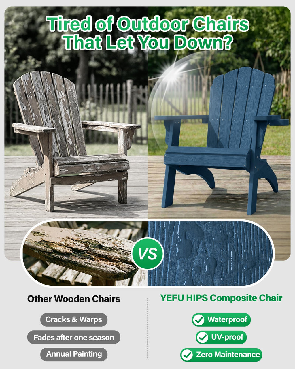 YEFU Oversized Plastic Adirondack Chair Set of 2 with Cup-Holder (Large Dual-Purpose), Weather Resistant, Poly Lumber Outdoor Chairs Duty Rating Widely Used in Patio, Lawn, Outside, Deck Chairs-Black