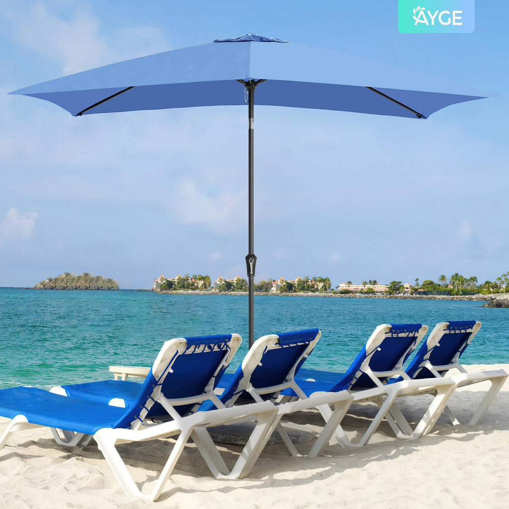 Ayge 6.5x10FT Rectangular Patio Umbrella Outdoor Table Umbrella w/Push Button Tilt & Crank Rectangle Market Umbrella UV Protection for Garden,Deck,Lawn,Yard & Pool,Beige