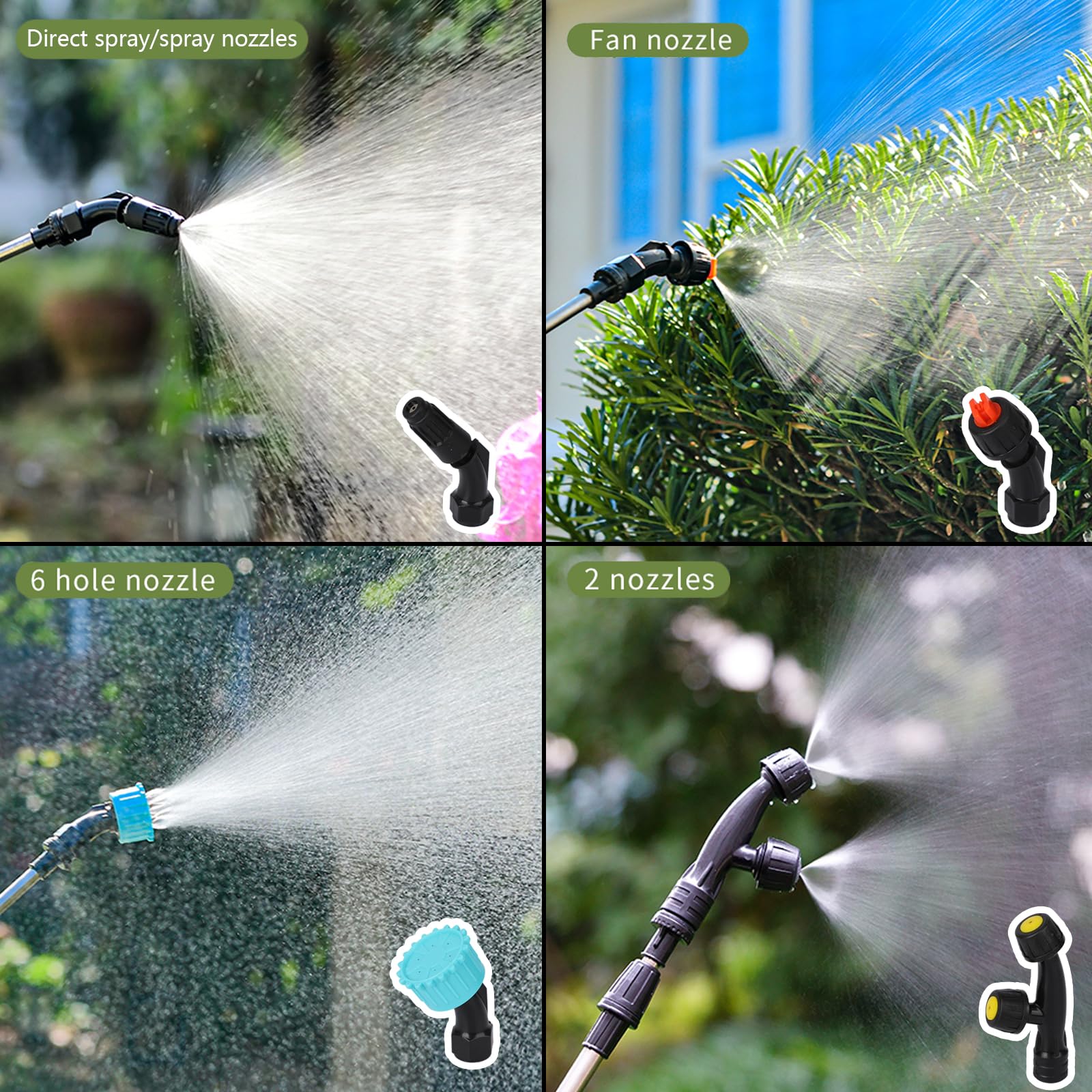 Battery Powered Sprayer 2 Gallon, Electric Sprayer with 4 Mist Nozzles, USB Rechargeable Handle, 32in telescopic Wand, Garden Sprayer with Adjustable Shoulder Strap for Lawn, Garden, Cleaning