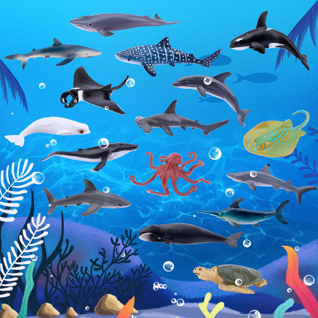 Toymany 10PCS 5-6" L Realistic Shark Bath Toy Figurines, Plastic Ocean Sea Animals Figures Set Includes Great White Shark Cake Toppers Christmas Birthday Gift for Kids Toddlers