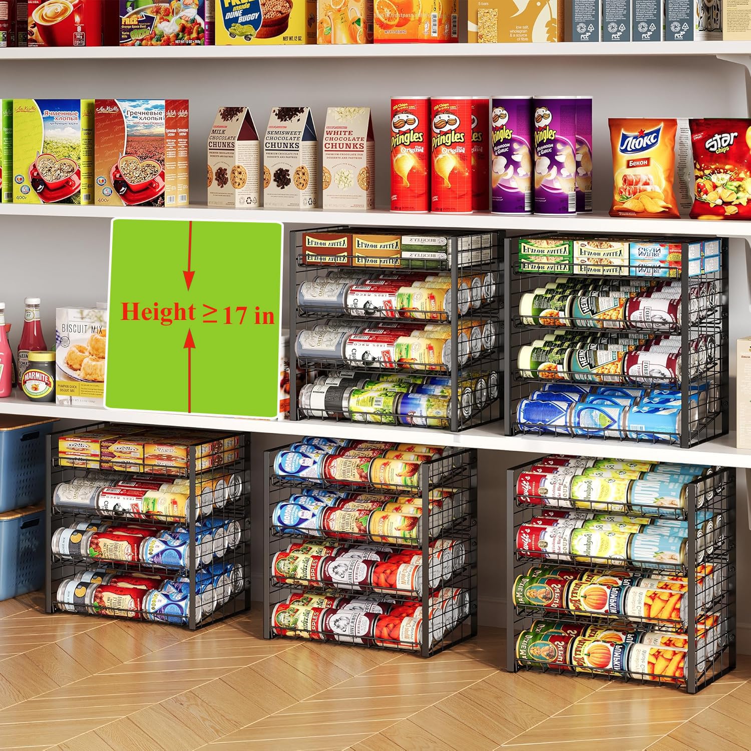 JKsmart 3-Tier Stackable Can Rack Organizer for Pantry, Adjustable Can Storage Holder for Various Ounces of Canned food Soda Drinks, Can Dispenser for Kitchen Cupboard Cabinet, 2 Pack